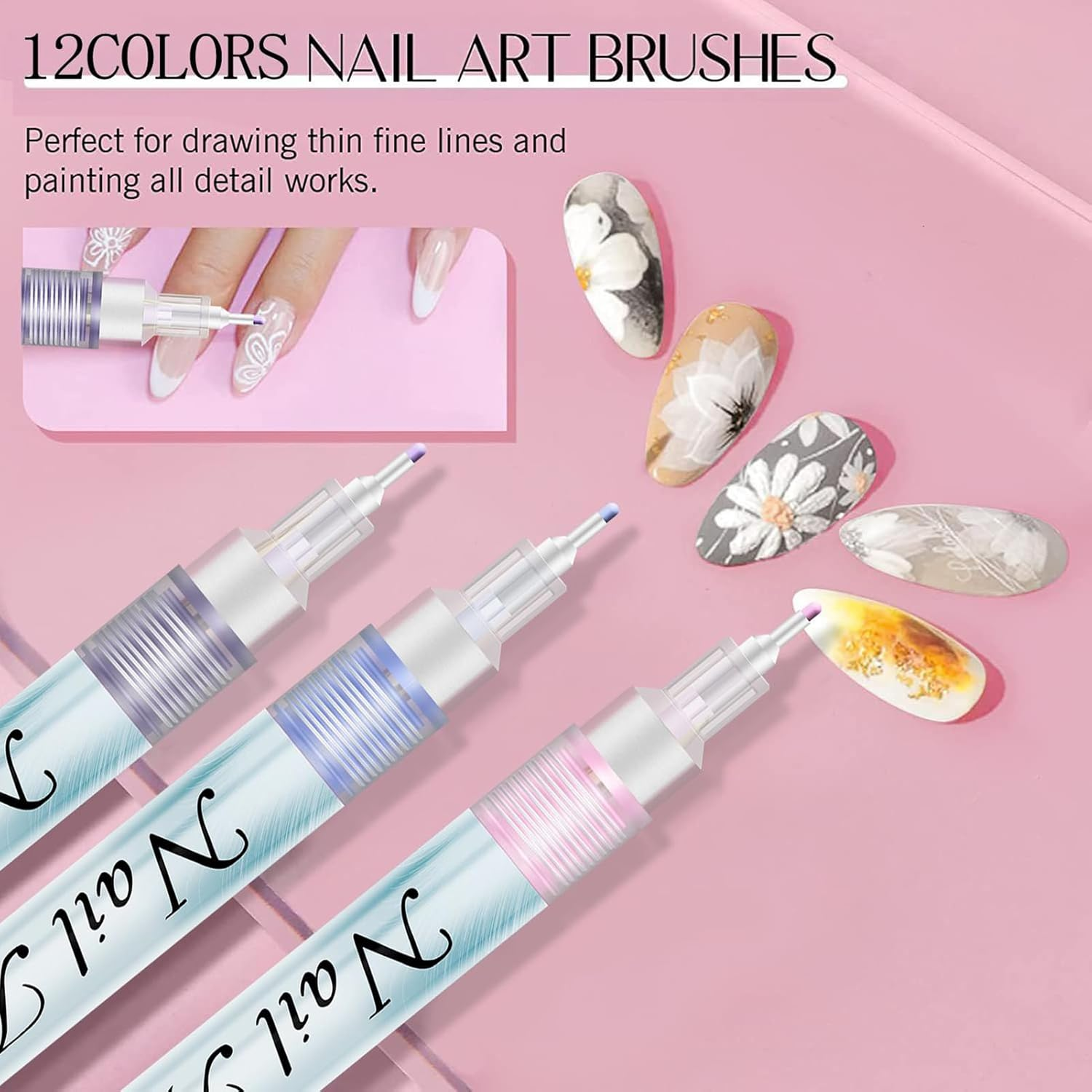 Nail Markers, 0.5Mm Portable Nails Tools,Doodle Pen Dotting Marker - for Manicure Decorating Lining Tracing image number 3
