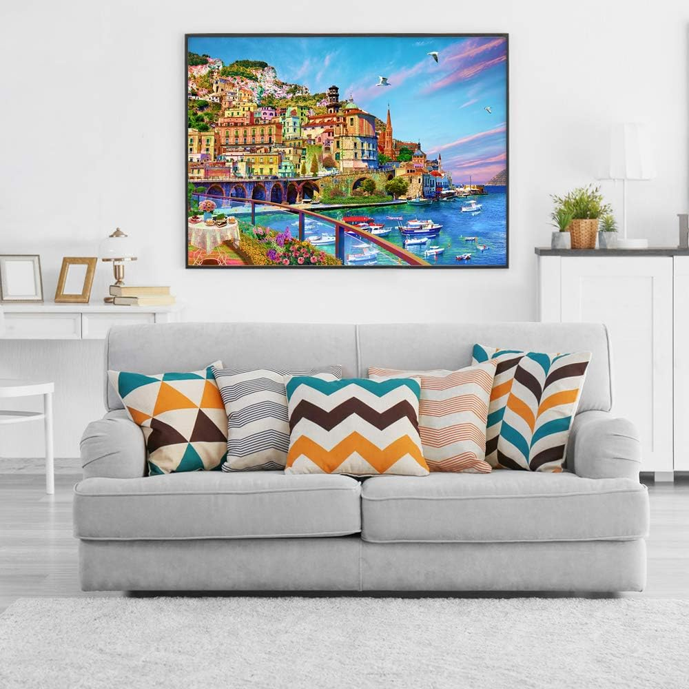 HUADADA Jigsaw Puzzles for Adults 1000 Pieces, Puzzles for Adults 1000 Piece, Challenging Game Toys, Impossible Puzzle, Family Decoration Puzzle - Beach Town image number 1