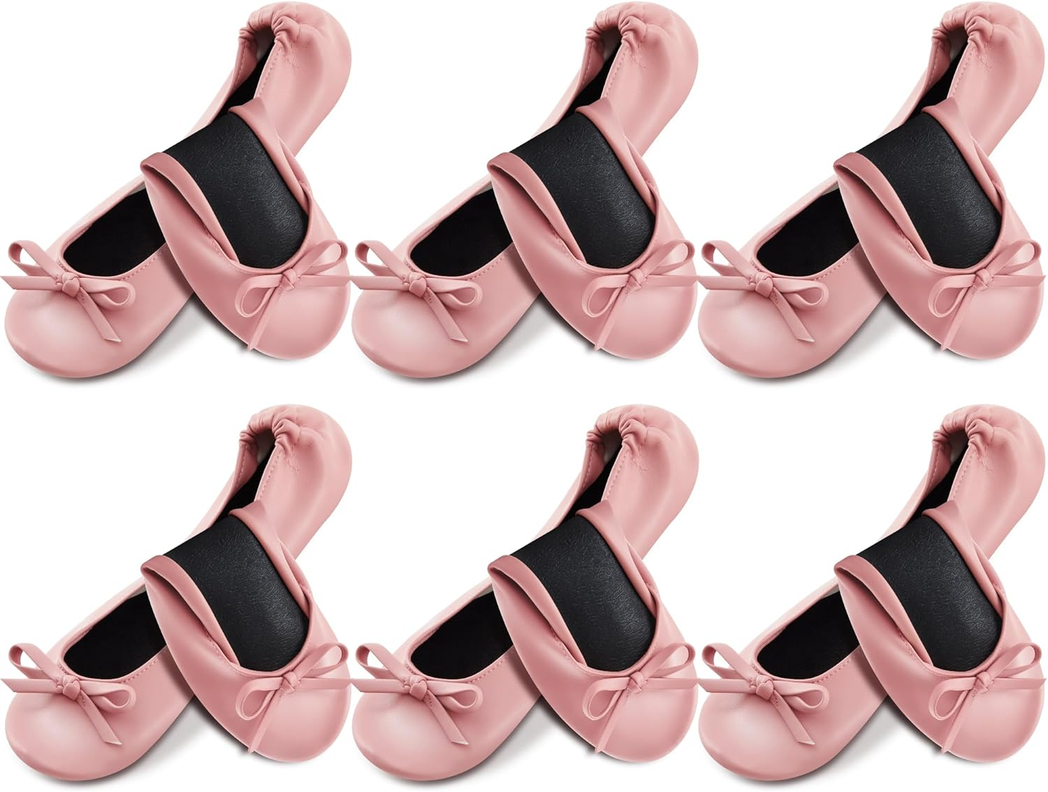 Jecery 6 Pairs Wedding Bridesmaid Ballet Flat Set Women Foldable Flats Portable Ballerina Slippers Wedding Dancing Shoes for Guests Bachelorette Party Gifts Bridal Shower Supplies