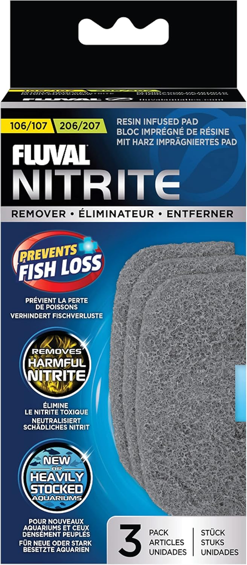 Fluval 307/407 Nitrite Remover Pad, Replacement Aquarium Canister Filter Media, 6-Pack