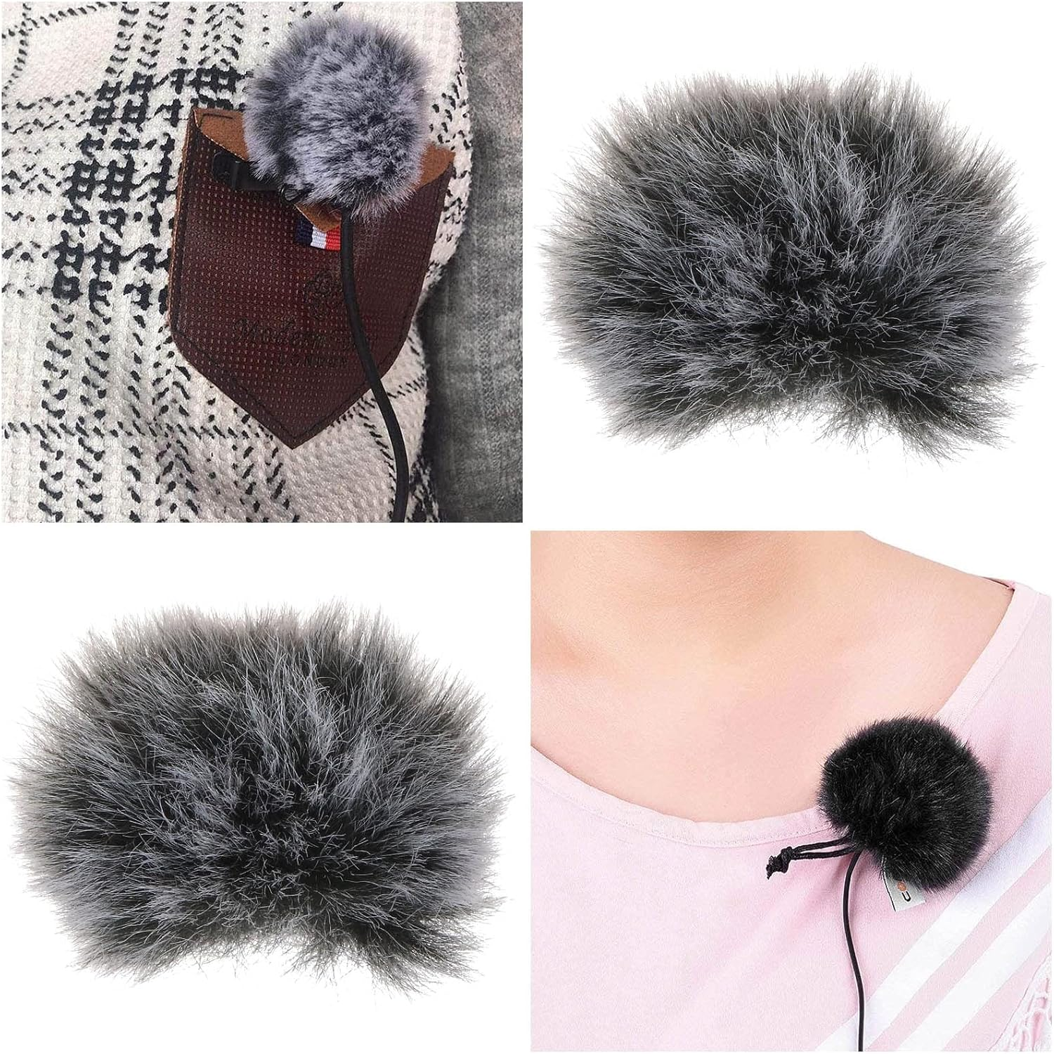 SING F LTD 2PCS Lapel Microphone Windshield Muff Lavalier Muff Pin-On Furry Microphone Windproof Muff for 5-10Mm Diameter Microphone Outdoor Indoor Environments image number 2