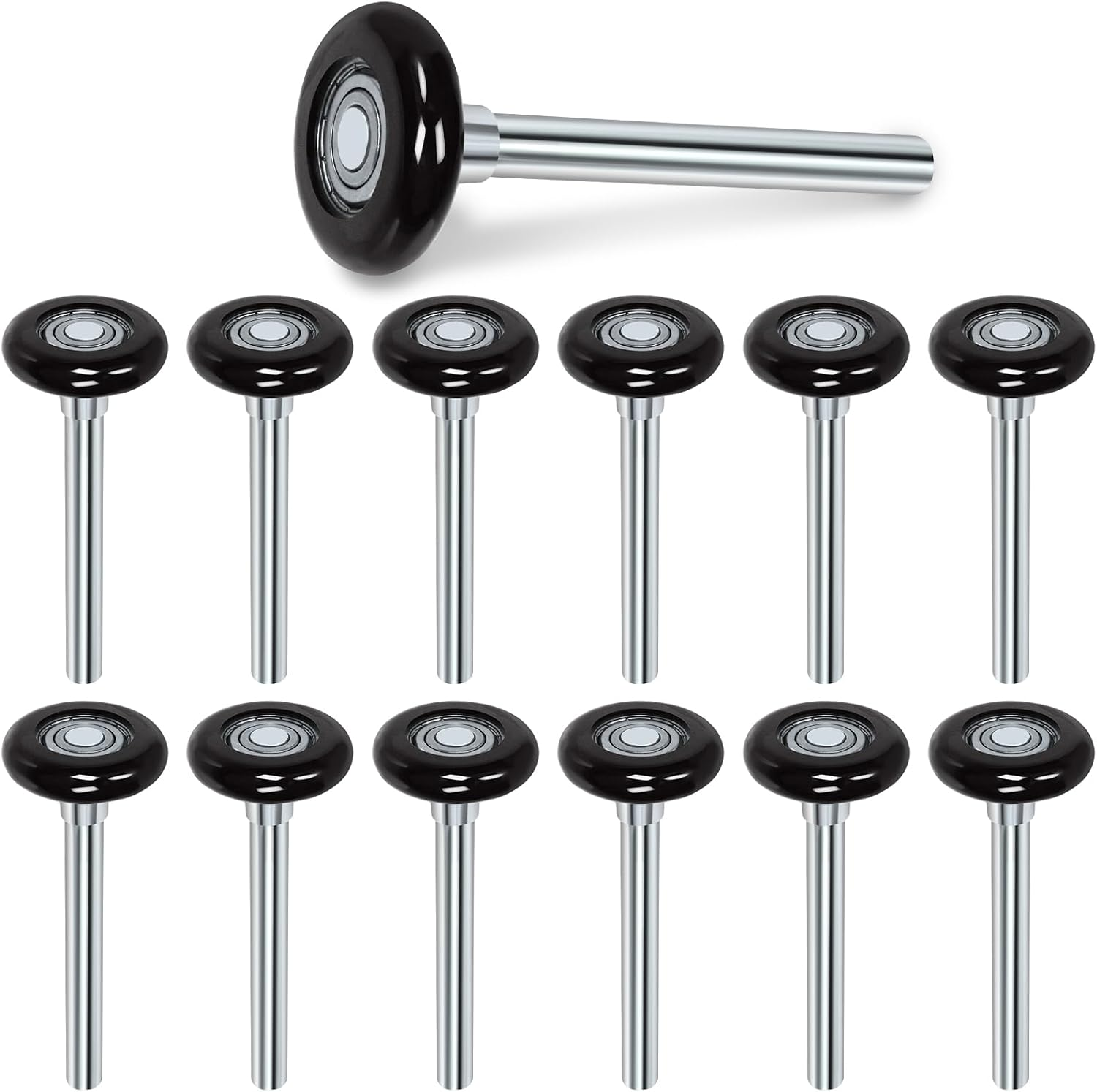 Swpeet 12Pcs 1.8" Black Quiet Garage Door Rollers - Nylon Wheels Replacement, Reinforced Dual Cage, Sealed 6200ZZ Ball Bearing 4" Stem, High Performance for Track image number 1