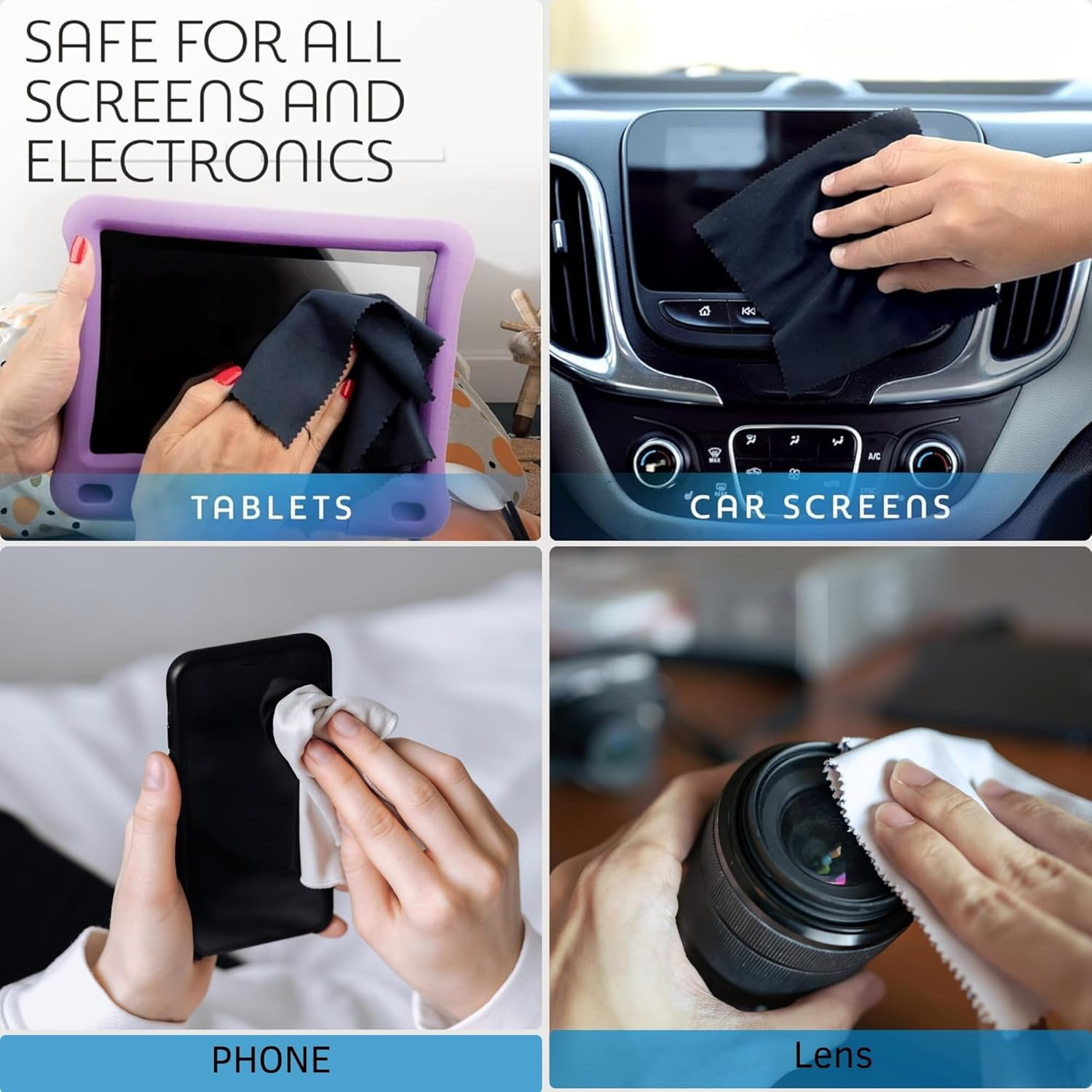 Kleantoday Microfiber Cleaning Cloth (Pack of 4) Ultra-Soft Cleaning Cloth for Glasses, Iphone, Camera Lens, Screens & More