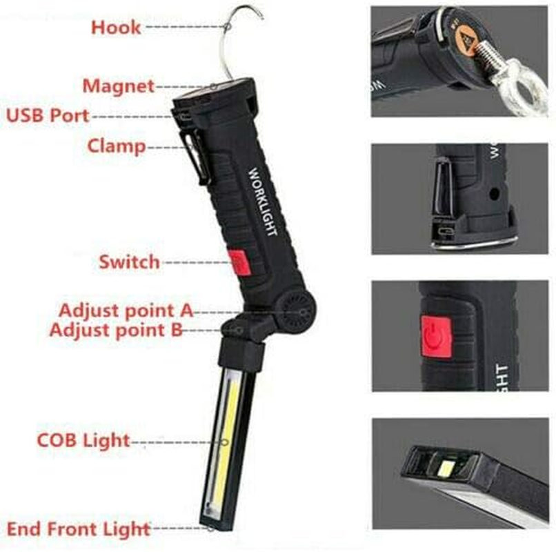 Rechargeable COB LED Hand Torch Flashlight Work Light Cordless Magnetic 1/2X (1X Big) image number 3