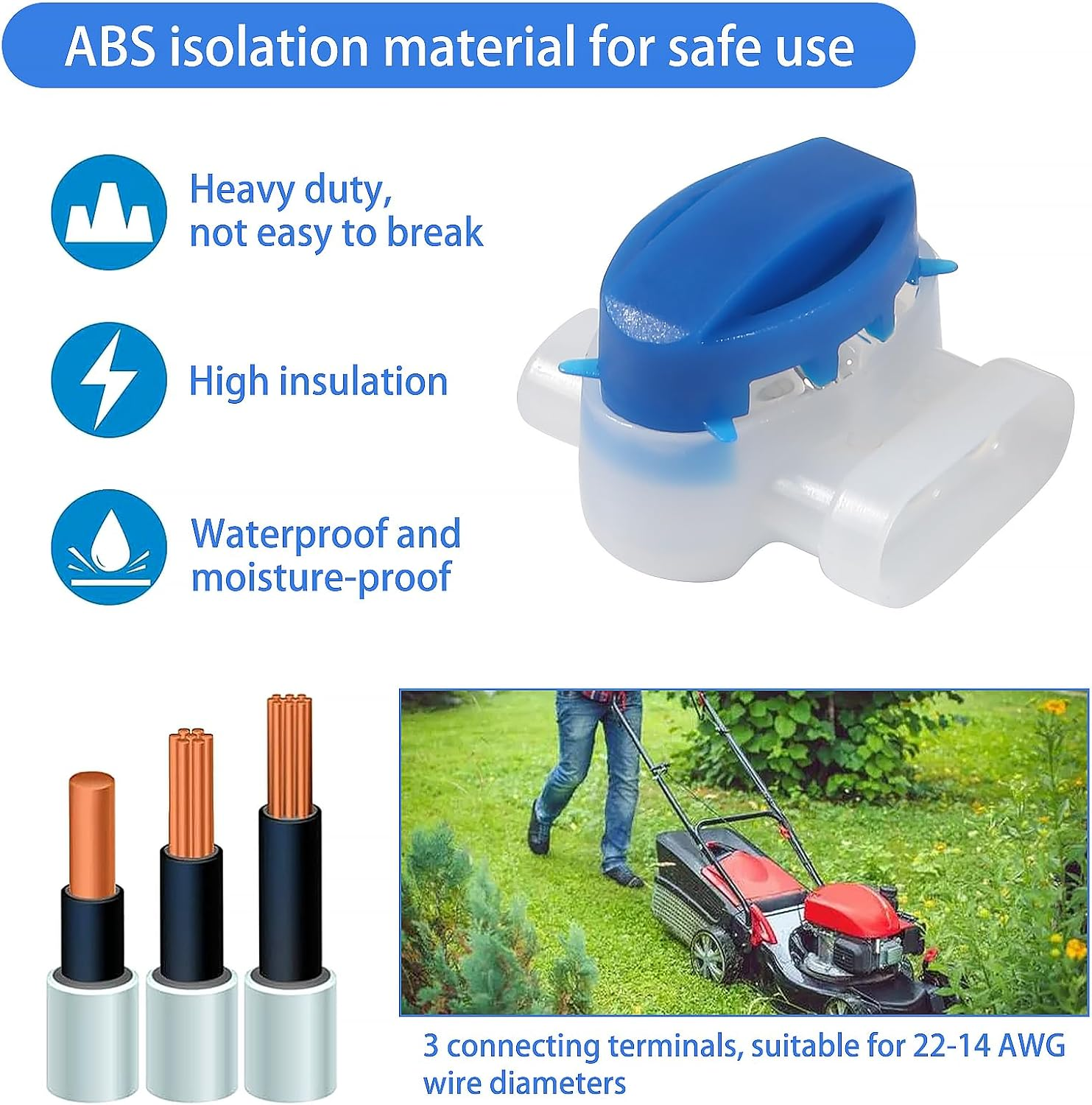 20Pcs Electrical IDC 314-BOX Wire Connectors, 3 Way Wire Connectors for 22-14 AWG, Self-Stripping Pigtail Connectors for Robotic Lawn Mowers, Irrigation Applications image number 5
