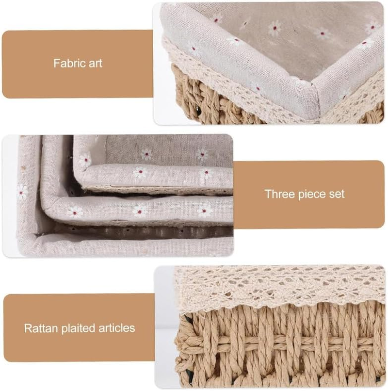 AIMALL 3Pcs Rattan Woven Storage Basket Set with Fabric Liner for Clothes, Cosmetics, and Jewelry Organization, Small/Medium/Large Sizes image number 2