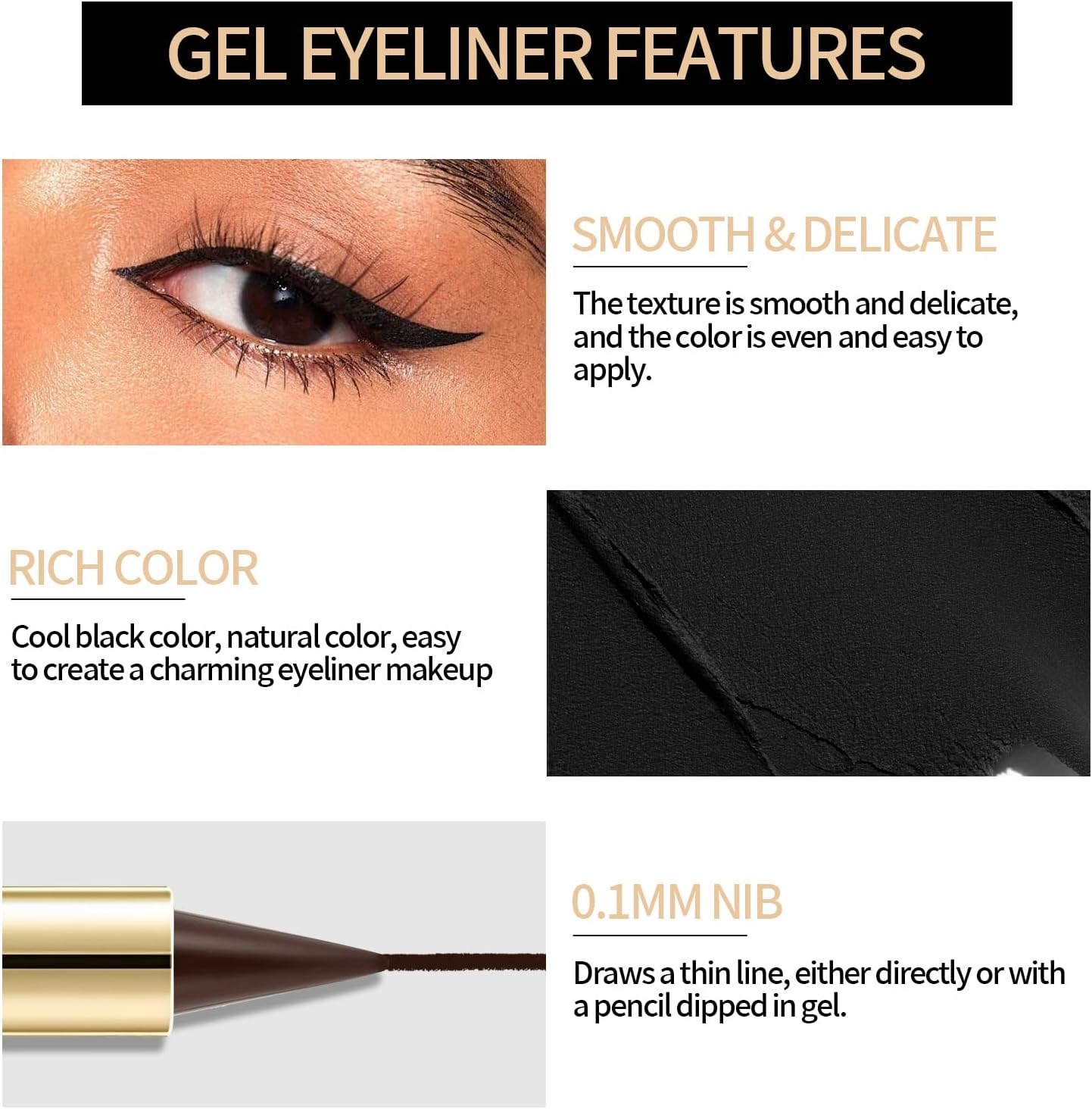 Noerrors 2 Colours Black Brown Eyeliner Pens, Waterproof Cream Waterline Eye Pen, Smudge-Proof Smokey Eye Liner Pen, Quick Drying Long Lasting Eye Makeup image number 4