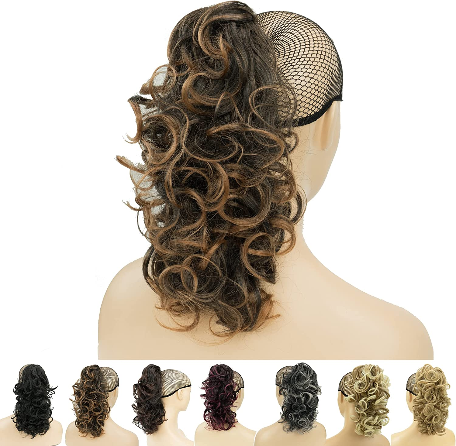 IMISSU Messy Curly Hair Short Claw Ponytail Hair Extensions Pony Tail Clip in Hairpieces (Black Ombre Copper) image number 2