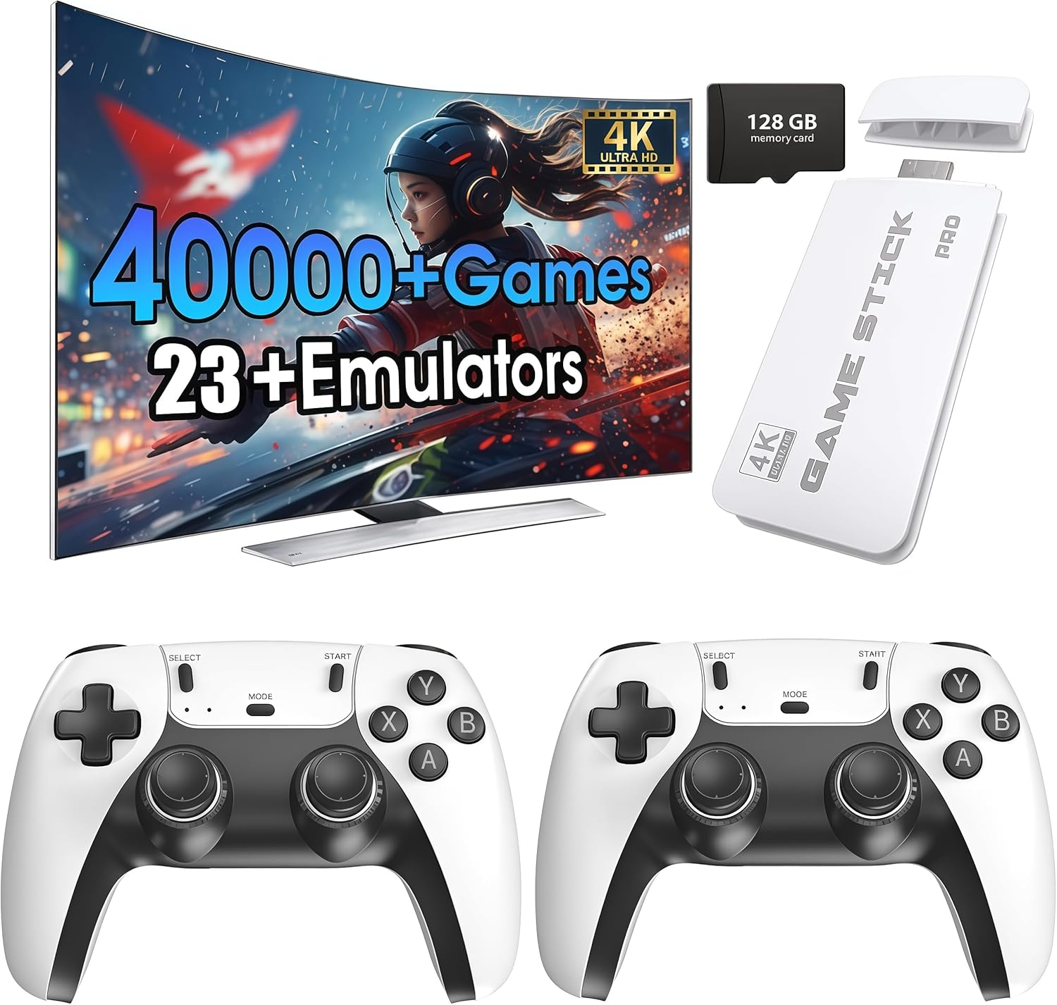 2025 New 128GB Wireless Retro Game Console,40000+Games and 23 Emulators，Plug and Play 4K HD HDMI TV Game Stick，With Dual 2.4G Wireless Controllers image number 3