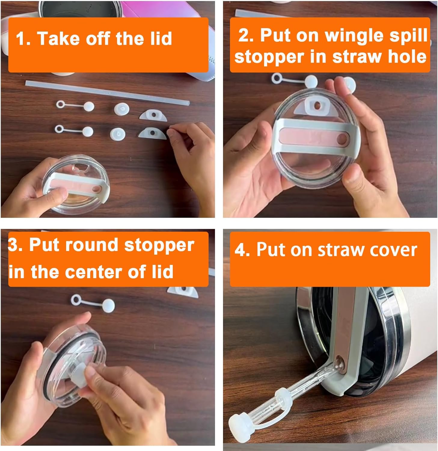 Leak Stoppers Accessories Set for Stanley H2.0 40Oz/30Oz Tumbler, Includes 2 Set No Spill Stoppers and Straw Covers, Leak Proof Stoppers for Stanley Lid (6 Pcs) image number 2
