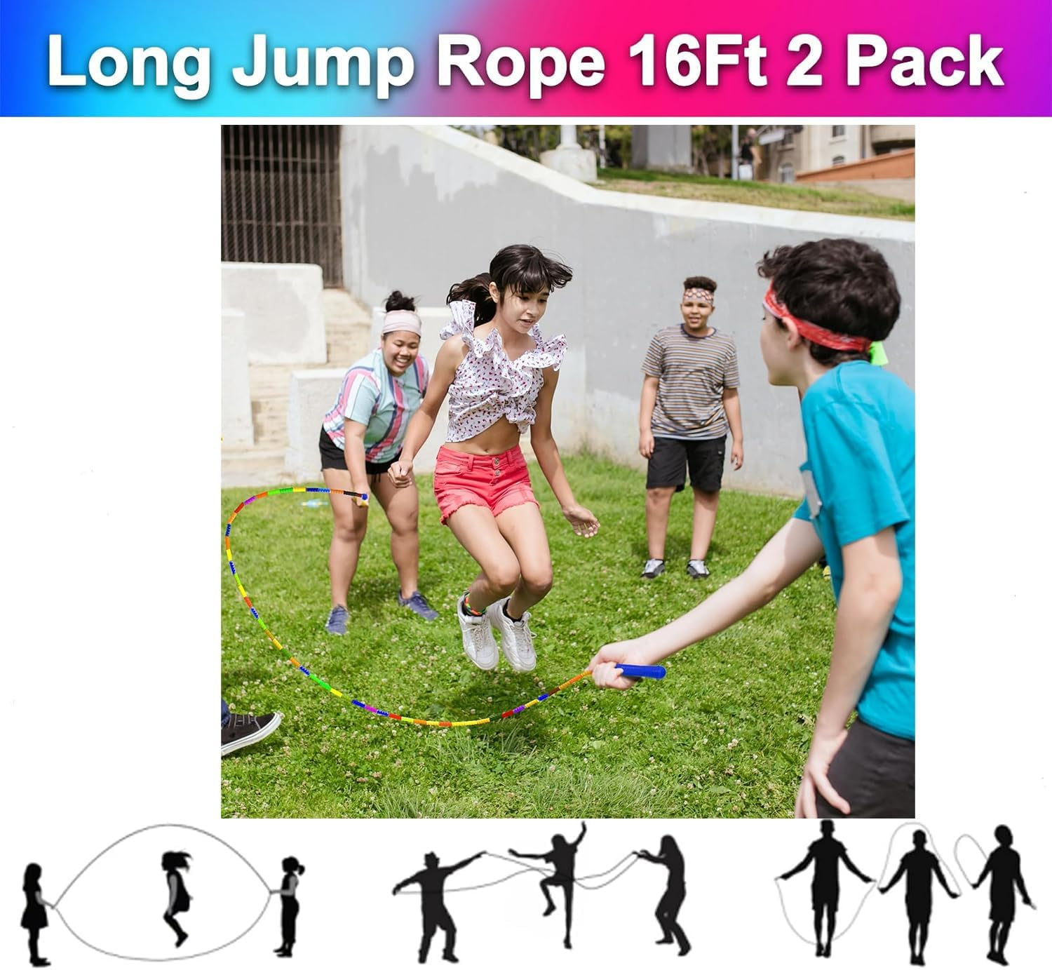 Extra Long 16Ft Jump Rope Double Dutch under Set Plastic Adjustable Segmented Bead 3 Person Old School Playground Kid Girl Child Adult Big Large Thick Skip Outdoor Fitness Chinese outside Sport 2 Pack