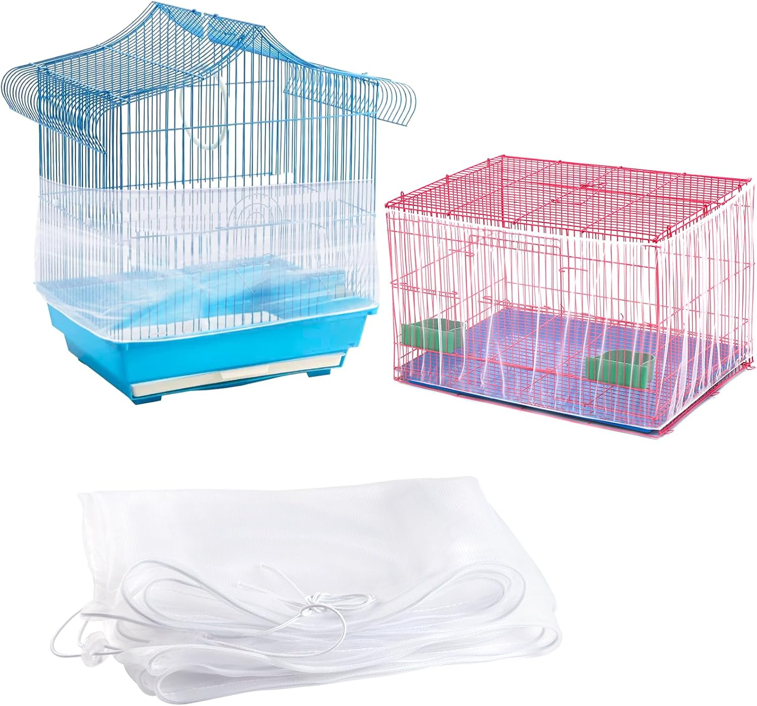 HOYDATE Adjustable Bird Cage Net Cover Birdcage Seed Feather Catcher Soft Skirt Guard Birdcage Nylon Mesh Netting for Parrot Parakeet Macaw round Square Cages (Circumference 37 Inch to 75Inches) image number 2