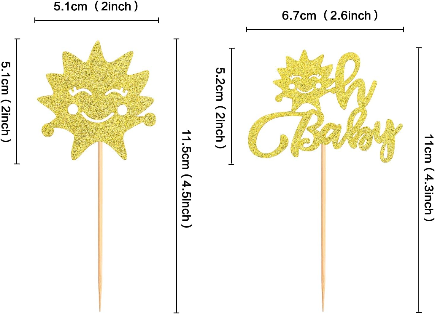 24PCS Sunshine Oh Baby Cupcake Toppers Sun Smile Sunshine Cupcake Picks Bridal Wedding Engagement Baby Shower Birthday Party Decorations - Gold-One image number 6