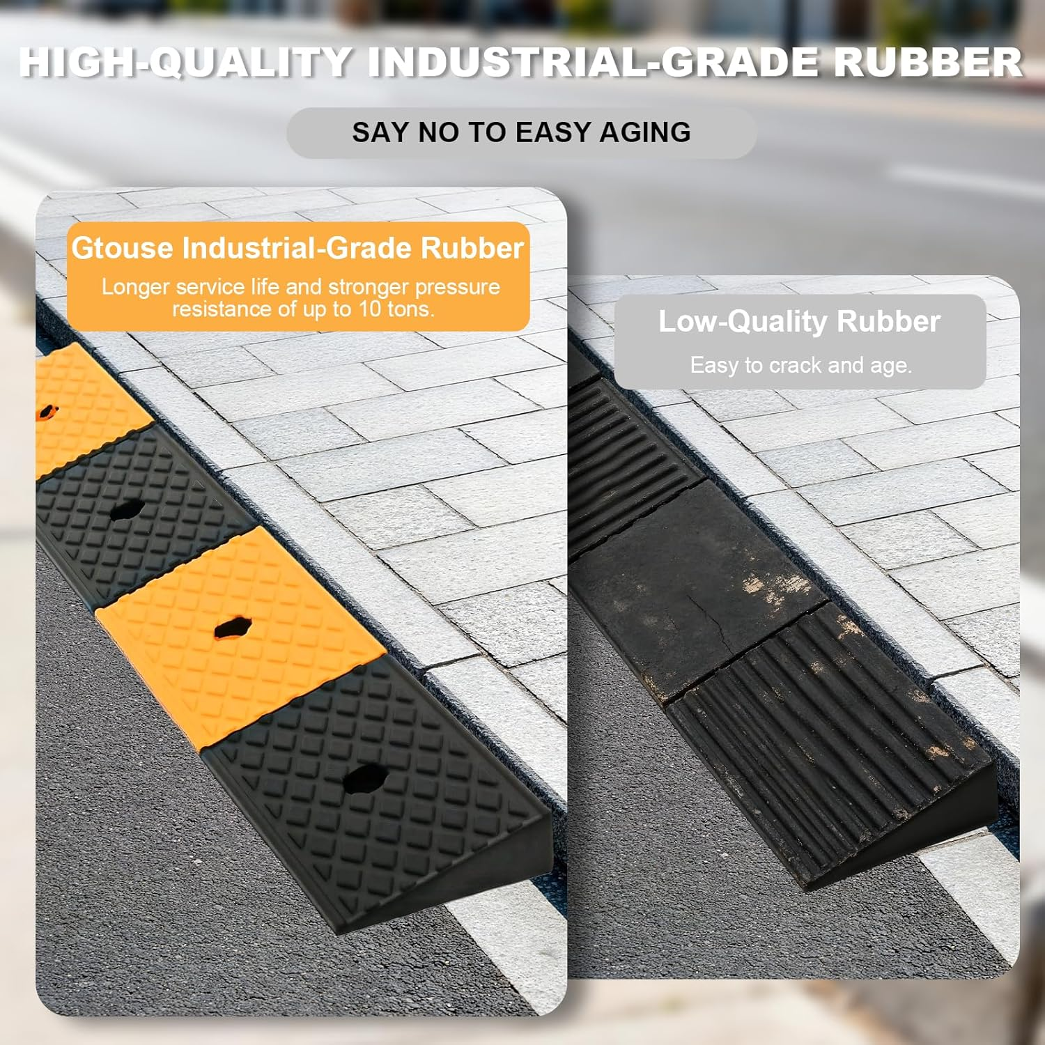 Rubber Curb Ramp 1 Pack 5 Cm Rise Height Heavy-Duty Car Ramp Industrial Rubber Sidewalk Curb Ramp Non-Slip Threshold Ramp Dual-Color Driveway Ramp for Cars,Trucks,Wheelchairs,Trolleys image number 3