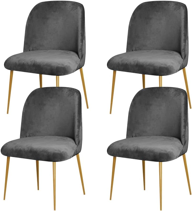 GAWEKIQE Curved Short Back Smoky Gray Armless Accent Chair Slipcover Velvet Upholstered Side Dining Room Chair Cover for Home Decor Living Room Ceremony Set of 4 - 4, Blue image number 3