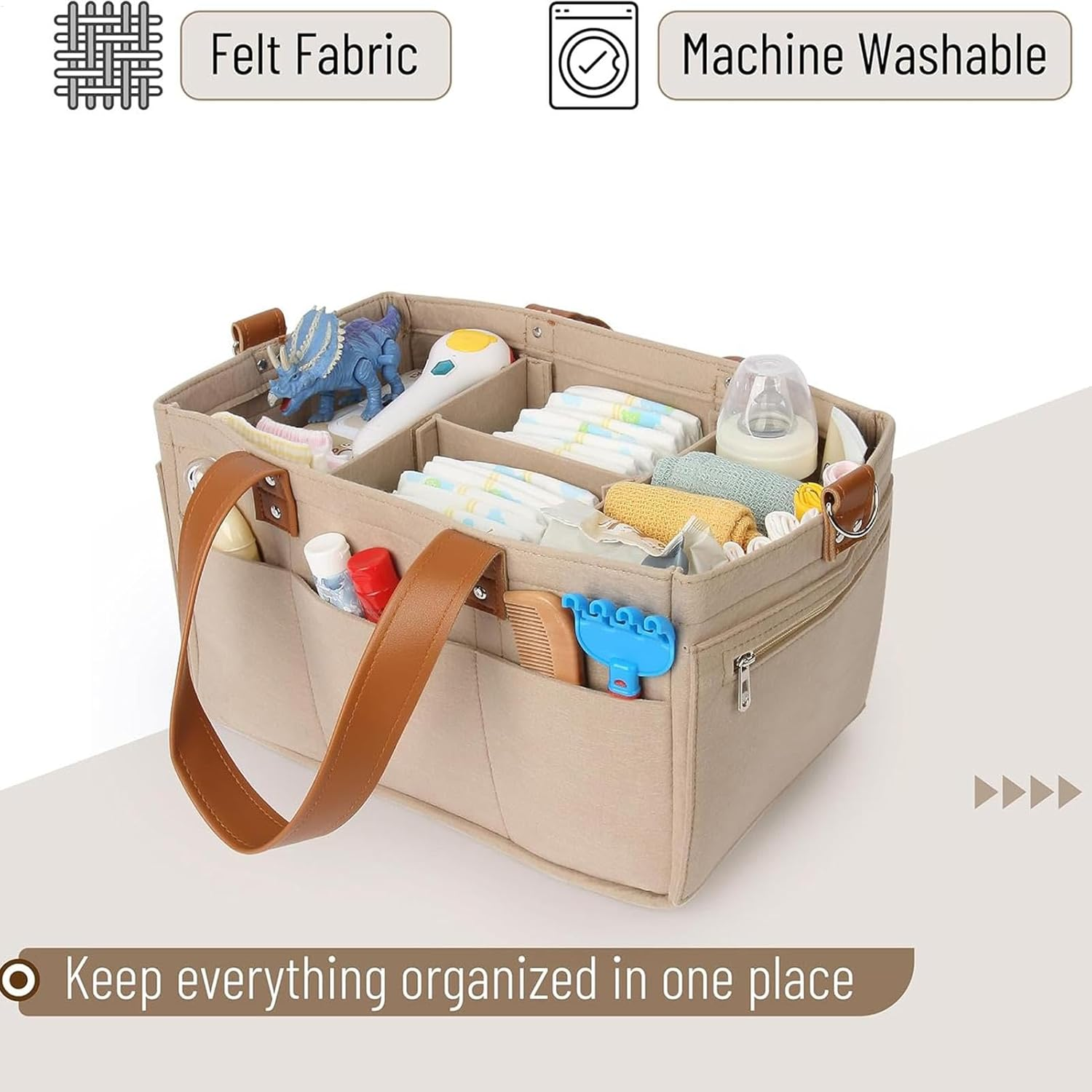 Felt Diaper Bag | Nappy Caddy | Baby Caddy | Nappy Caddy Organizer | Baby Diaper Organizer Bag | Baby Nursery Storage Bag | Diaper & Milk Bag Bag | Multi-Pocket Baby Clothes Bag for Travel & Outing image number 2