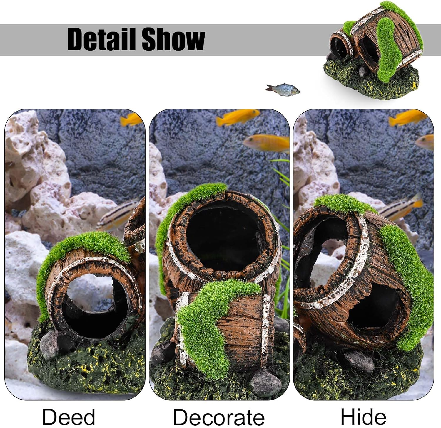 NQEUEPN Fish Tank Broken Barrel Decoration, Dual-Barrel Resin Fish Tank Decoration Aquarium Decor Aquarium Hideout for Betta Fish Tank Landscape for Small Animals to Play Hide Rest image number 2