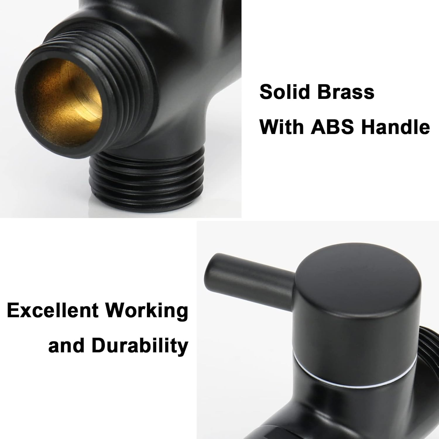 Nearmoon Solid Brass G1/2" Shower Arm All Metal Universal 3-Way Diverter Valve for Handheld and Fixed Head, Replacement Component Adapter (Matte Black)