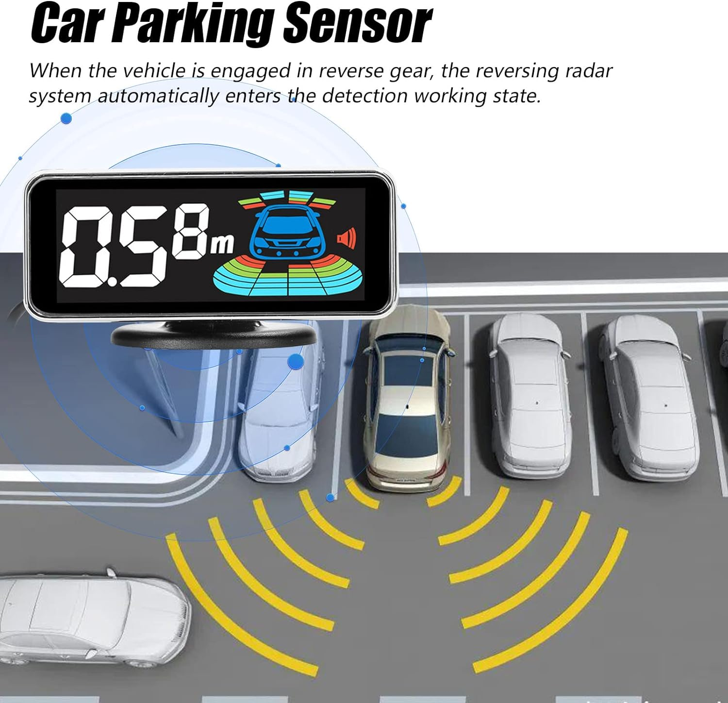 Weytoll Car Parking Sensor Rear Reversing Radars System with 8 Parking Sensors Distance Detection LCD Distance Display Sound Warning Buzzer White image number 1