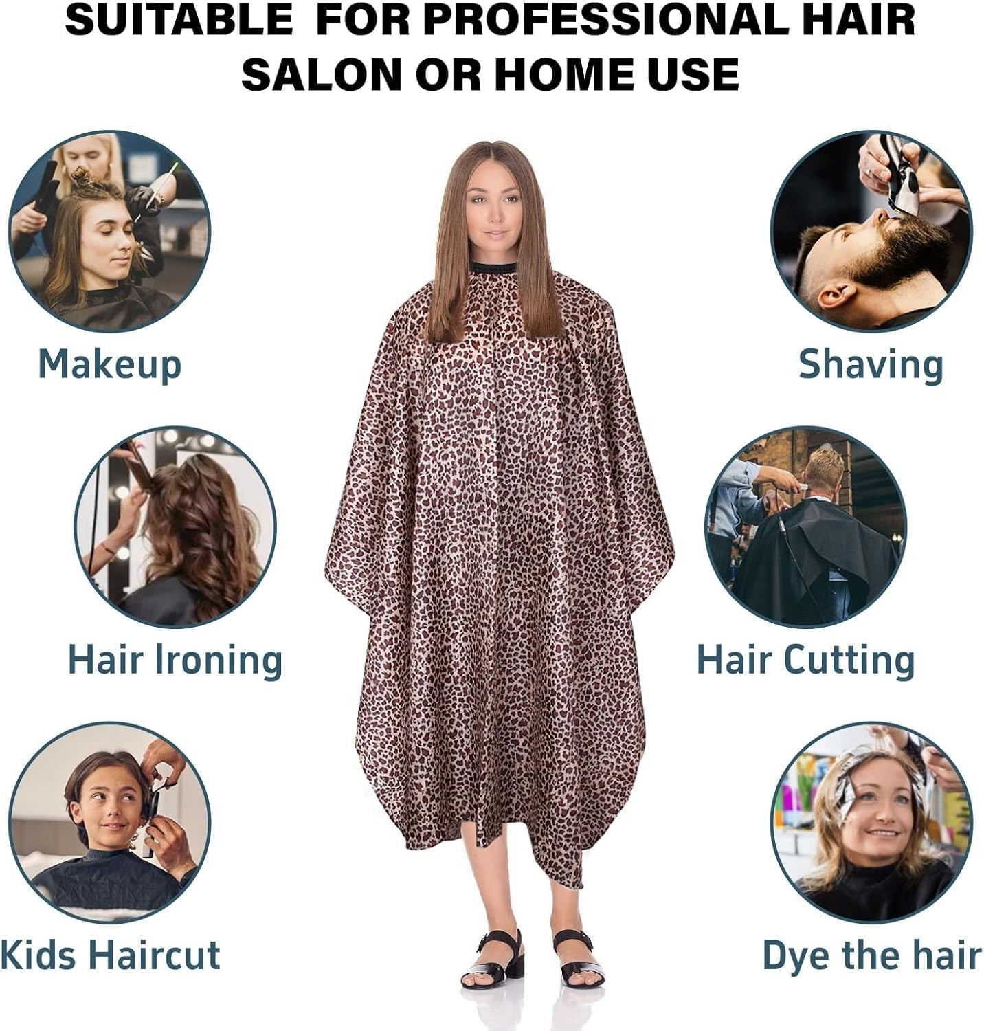 Waterproof Barber Cape for Women Professional Hair Cutting Cape 64" X 56" Leopard Hair Cape for Haircut Cape with Adjustable Neckline Salon Cape for Hair Cutting Tools for Hair Stylist and Home Use image number 1