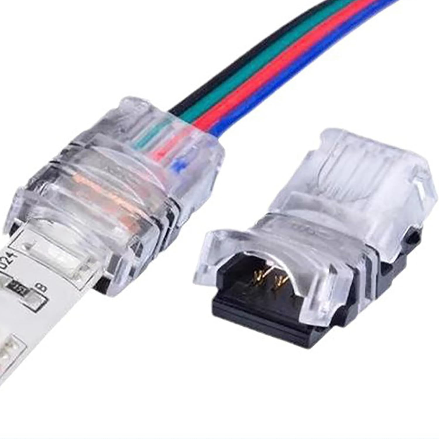 Tunghey 10 Pack 4 Pin LED Connector for Waterproof 10Mm RGB 5050 LED Strip Lights, Strip to Wire Quick Connection without Stripping, Include 5M 22 Gauge 4 Conductor Extension Cable image number 4