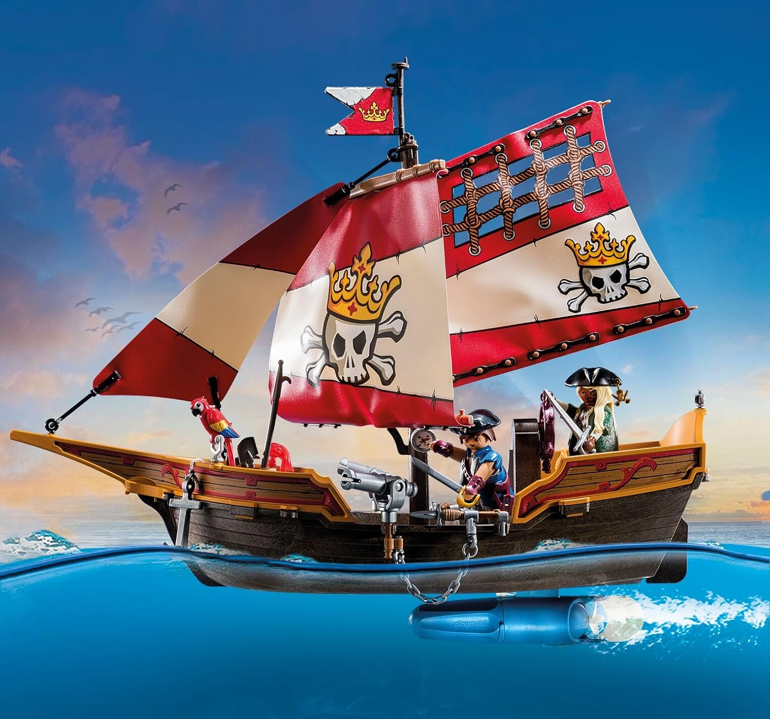Playmobil Pirate Ship Playset &ndash; Floating Pirate Boat with Cannons, Figures & Accessories, Imaginative Role Play Toy for Kids Age 4+