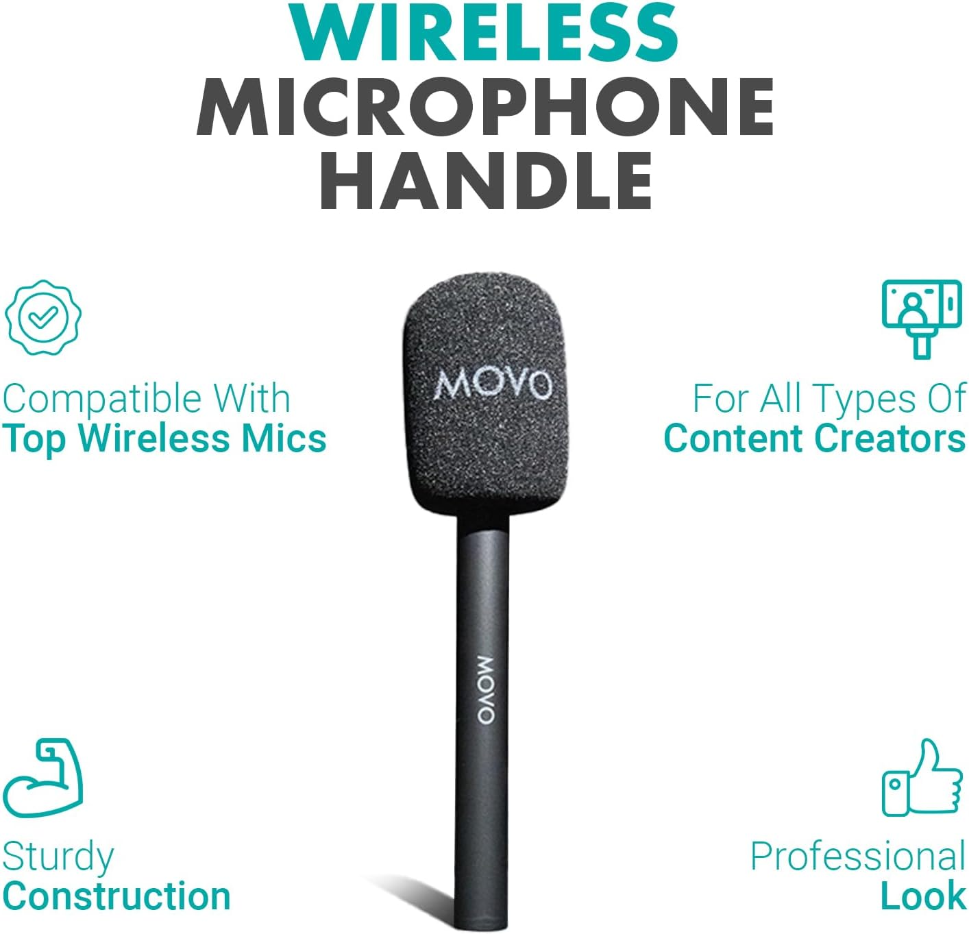 Movo WMX-HM Wireless Interview Microphone Adapter - Compatible with DJI Mic, Rode Wireless GO, Hollyland Lark, and More - Works with Wireless Mini and WMX-2 Systems - Handheld Mic Mount image number 1