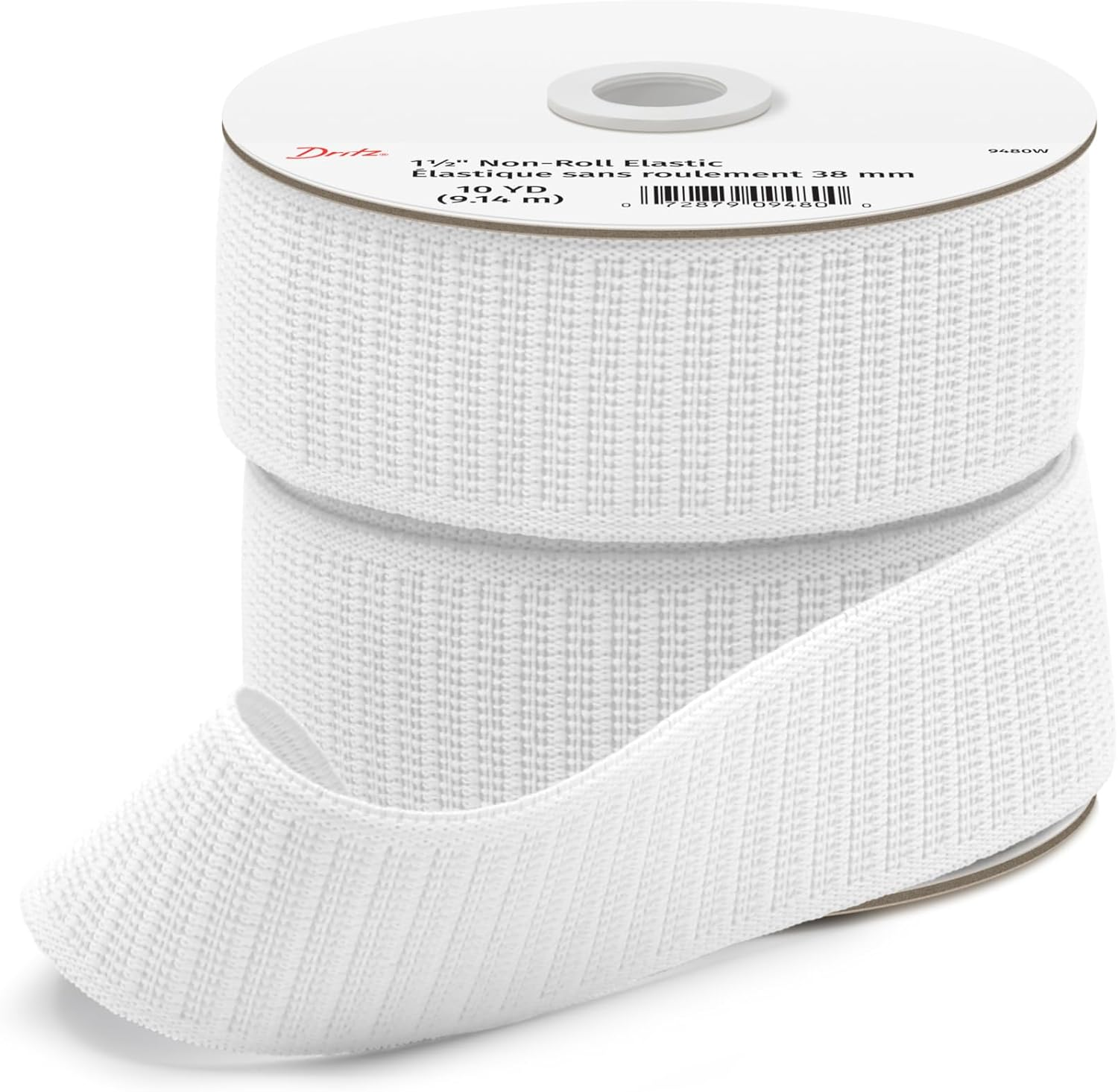 Dritz 9480W Non-Roll Woven Elastic, White, 1-1/2-Inch by 10-Yard