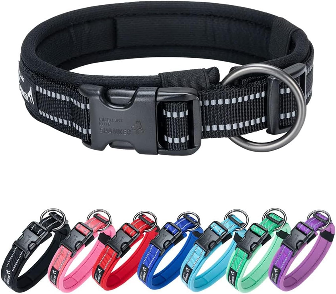 EXCELLENT ELITE SPANKER Reflective Nylon Dog Collar with Breathable Soft Padded Adjustable Thick Pet Collars for Small Medium Large Dogs Walking Training(Red-L)