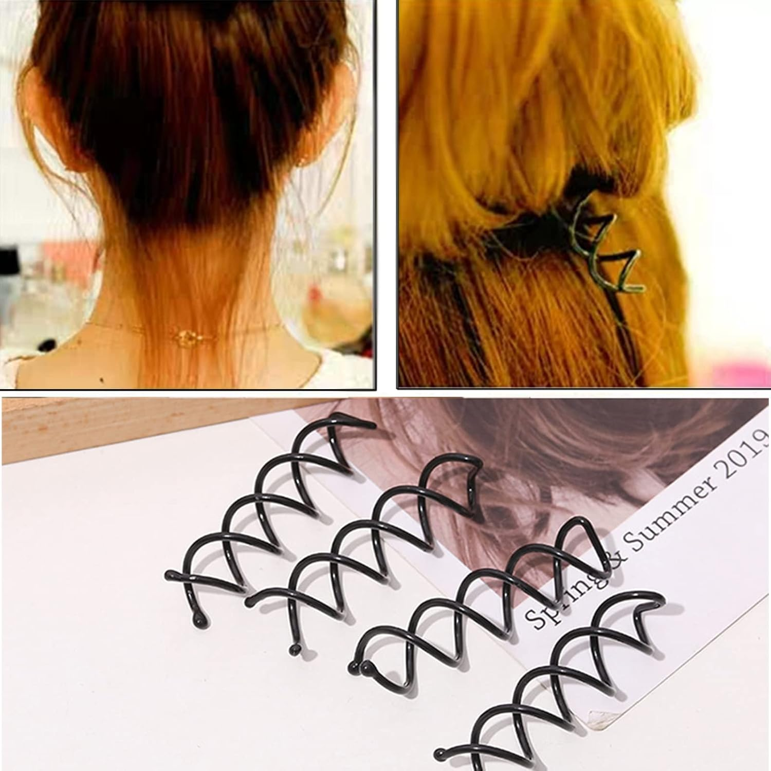 Pack of 20 Spiral Hair Clips, Spiral Hair Pins, Metal Buns Hair Pins, Spiral Clip for Hair Styling, Spiral Shaped Hair Accessories for Girls and Women (10 Black and 10 Rose Gold) image number 5