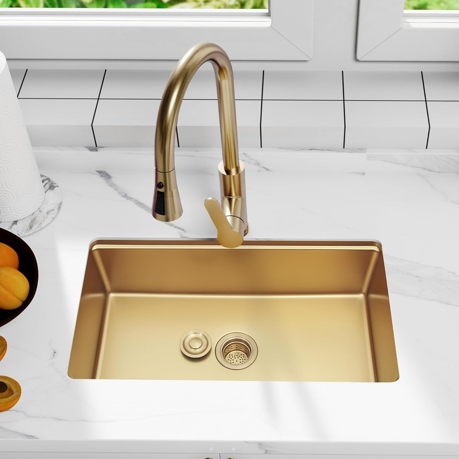 Kitchen Sink Strainer Assembly, Sink Drain 304 Stainless Steel with Removable Deep Waste Basket and Sealing Lid 3-1/2-Inch Golden - Gold+Decor Flat Cover image number 6