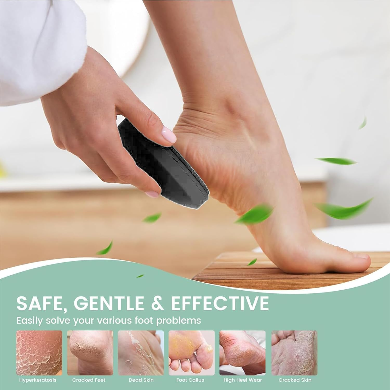 2 PCS Foot Pumice Stone Callus Remover with Cover, Gentle Exfoliating Nano Glass Foot File & Pedicure Tool for Dead Skin, Hard & Cracked Heels, Portable Egg Shape Pedi Scrubber for Smooth Feet (Black) image number 4