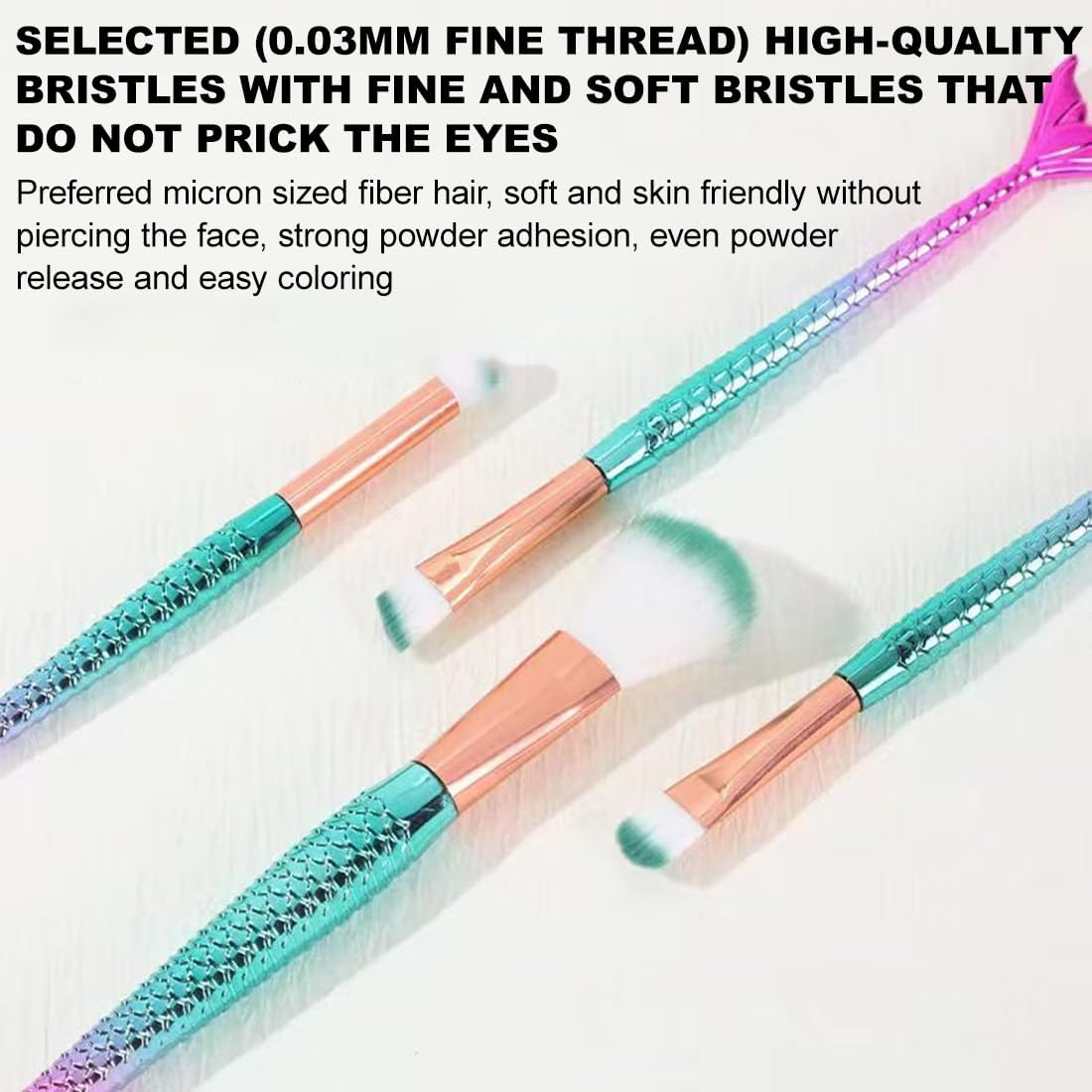 10Pcs Mermaid Makeup Brush Set Women Cosmetic Brush Set Eyebrow Powder Foundation Eyeliner image number 3