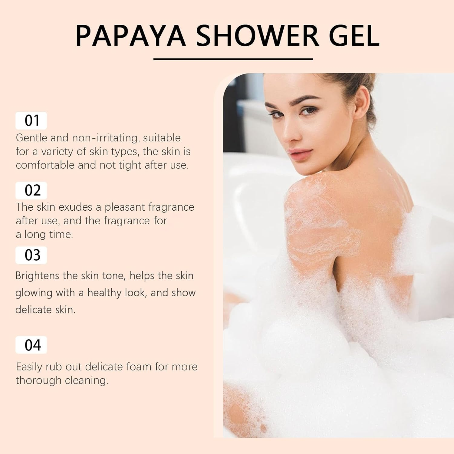Papaya Shower Gel, Deeply Cleansing and Exfoliating, Whitening Smoothing Body Wash, Light Texture, Nourishing & Moisturizing Shower, Gentle Brightening, Fresher Long Time Fragrance (1Pcs) - 3Pcs image number 2