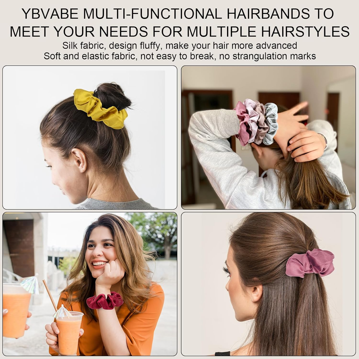 YBVABE 12Pack Silk Satin Scrunchies, Soften and Elastic Hair Scrunchies for Frizz Prevention, Satin Hair Ties for Breakage Prevention and Gentle Style, Ponytail Holder Hair Accessories Girls Ladies Women image number 3