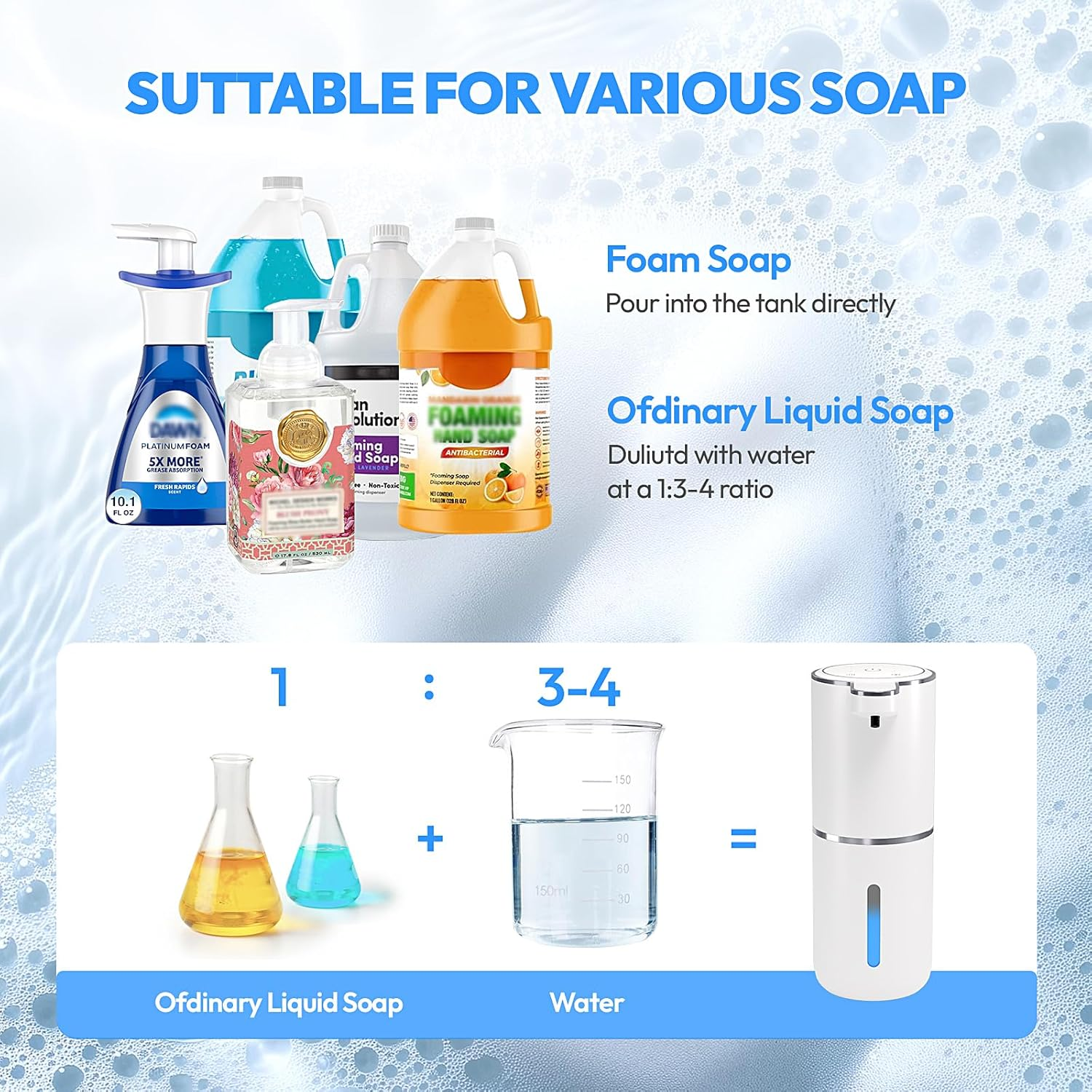 2 Pack Automatic Foaming Soap Dispenser,Touchless Foam Soap Dispenser,13.5Oz Rechargeabled Wall Mounted Smart for Bathroom and Kitchen Dish Soap,Easy for Toddlers image number 6