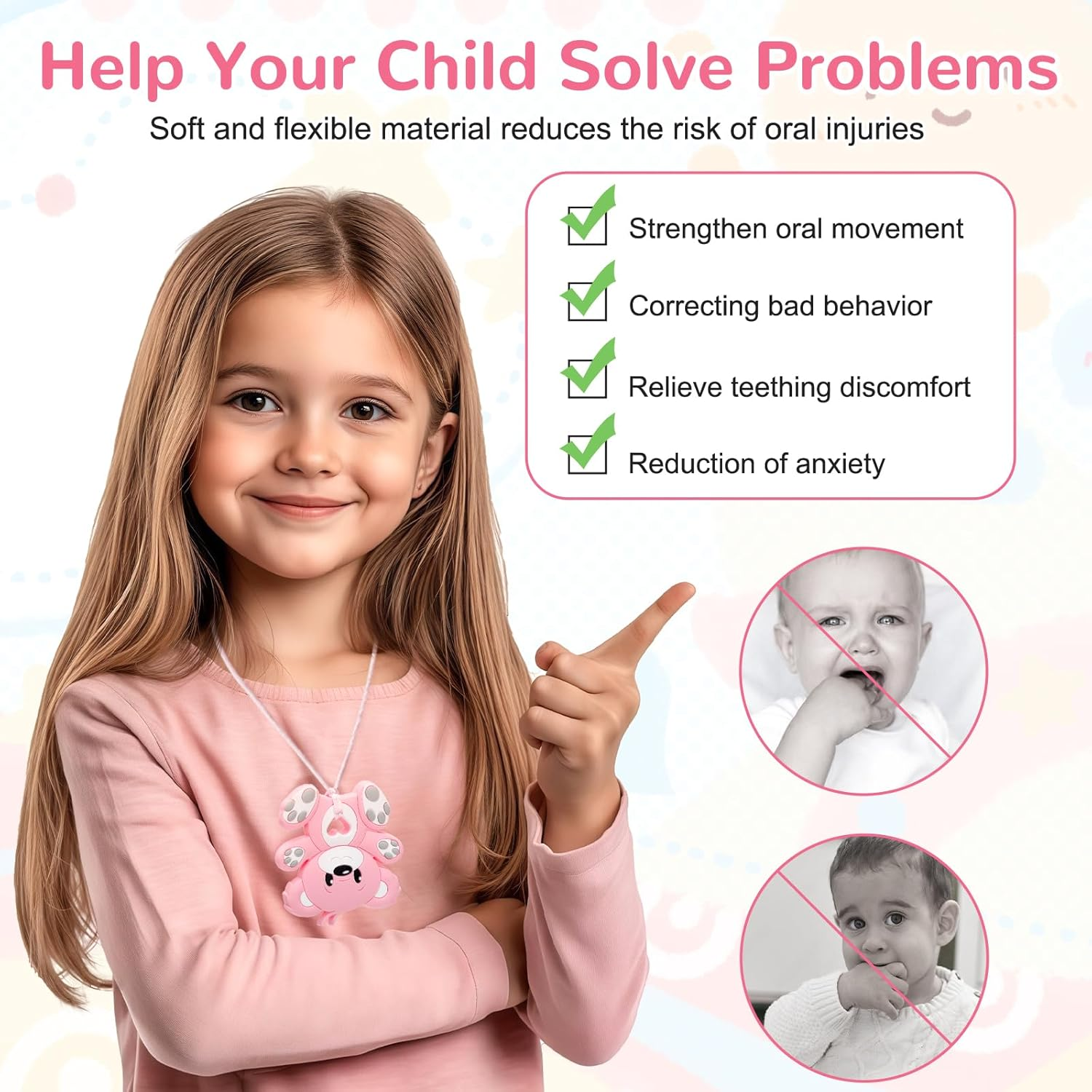 MR.TIMELAG Chew Necklaces for Adults and Babies - Bear 4-Piece Set, Bpa-Free Silicone Sensory Chew Necklaces for Anxiety Relief, Easy to Hold, with Massage Blocks to Relieve Teething Pain image number 1