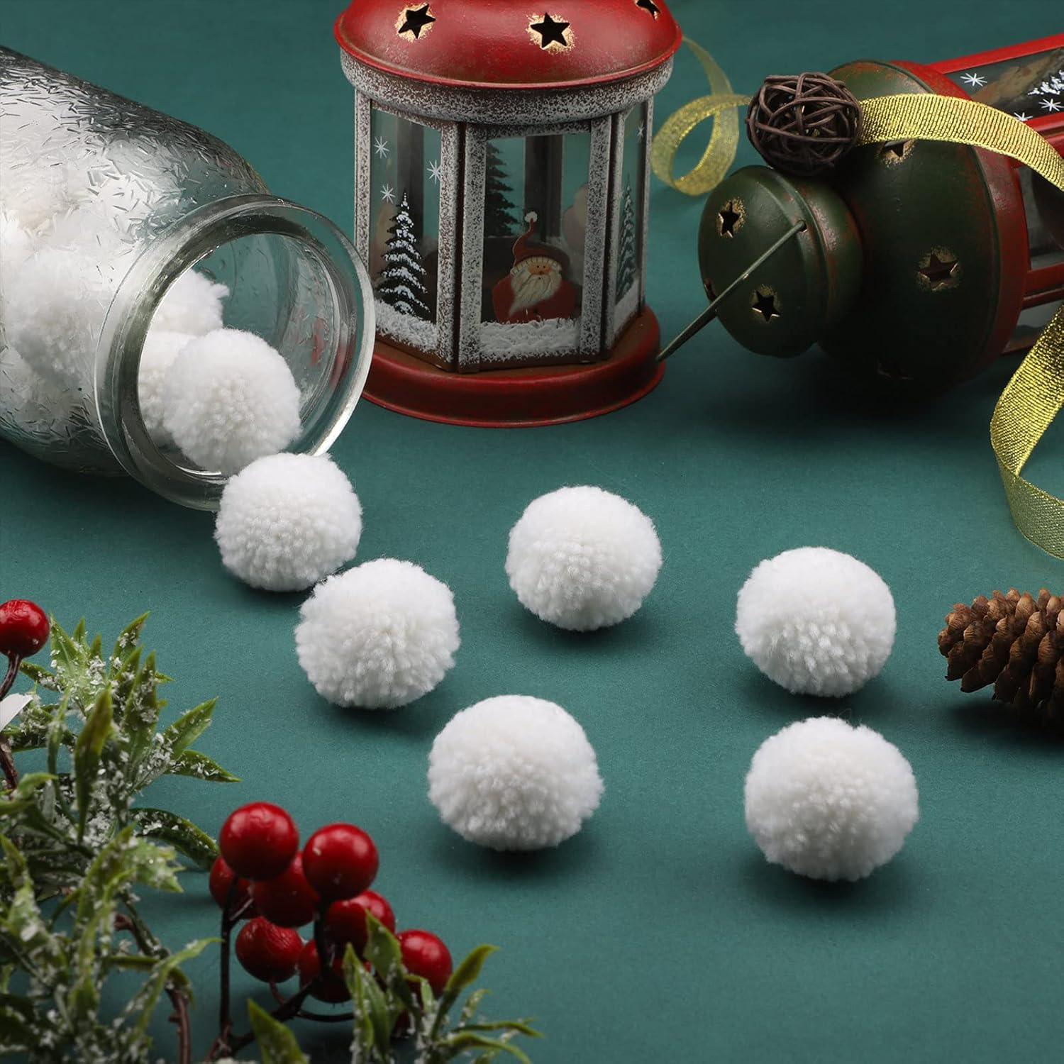 Syhood 20 Pcs Christmas Yarn Pom Poms Balls for DIY Handmade Crafts Fuzzy Pompoms for Christmas DIY Hats Thanksgiving Party Holiday Hanging Home Decorations(1.5 Inch,White) image number 2