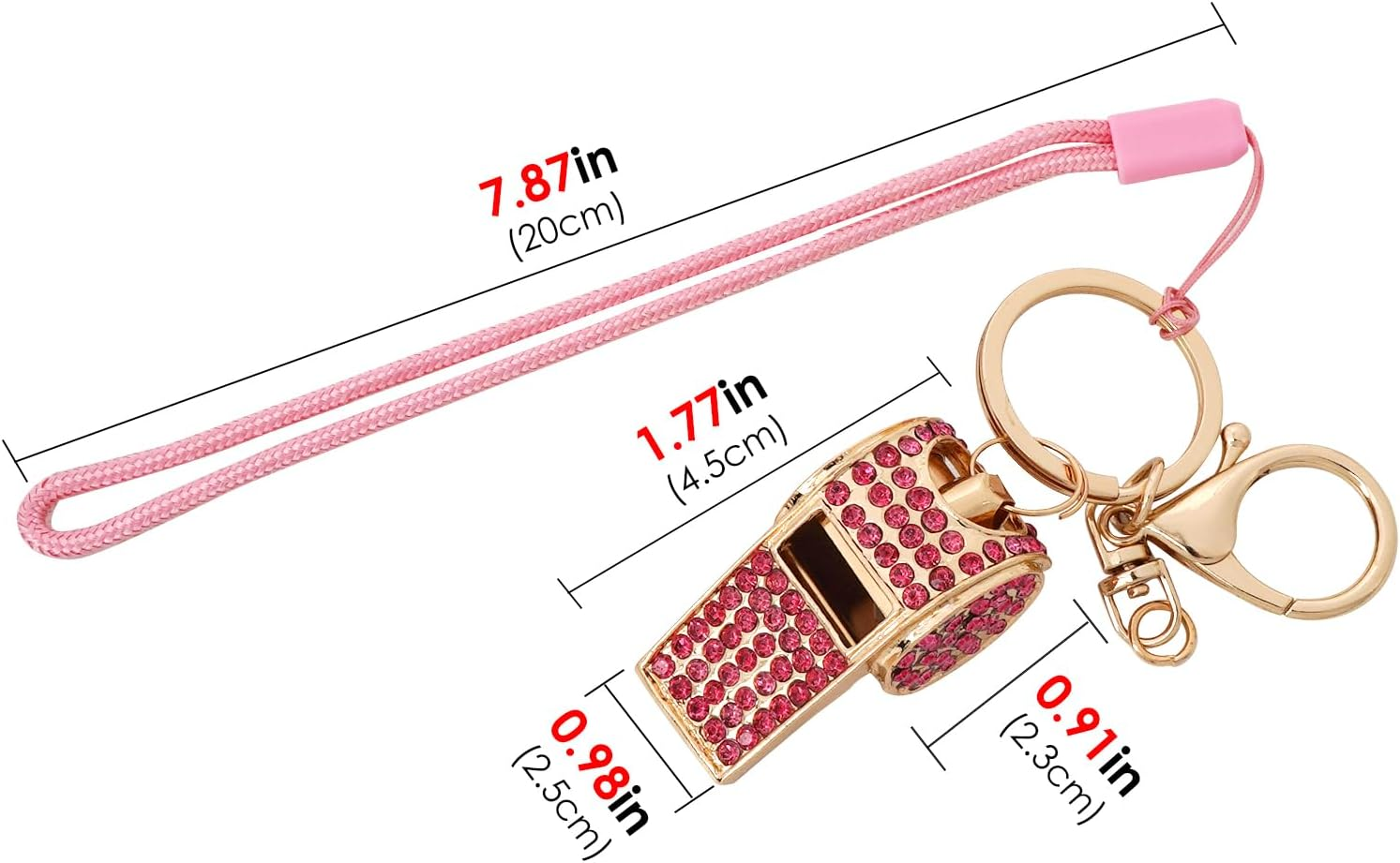 Biiange Referee Whistle, Whistle Keychain, Whistles for Adults with Lanyard, Loud Metal Rhinestone Whistle Whistle Sets for Coaches, Referees, and Hikers (2 Pcs Rose Red) image number 1