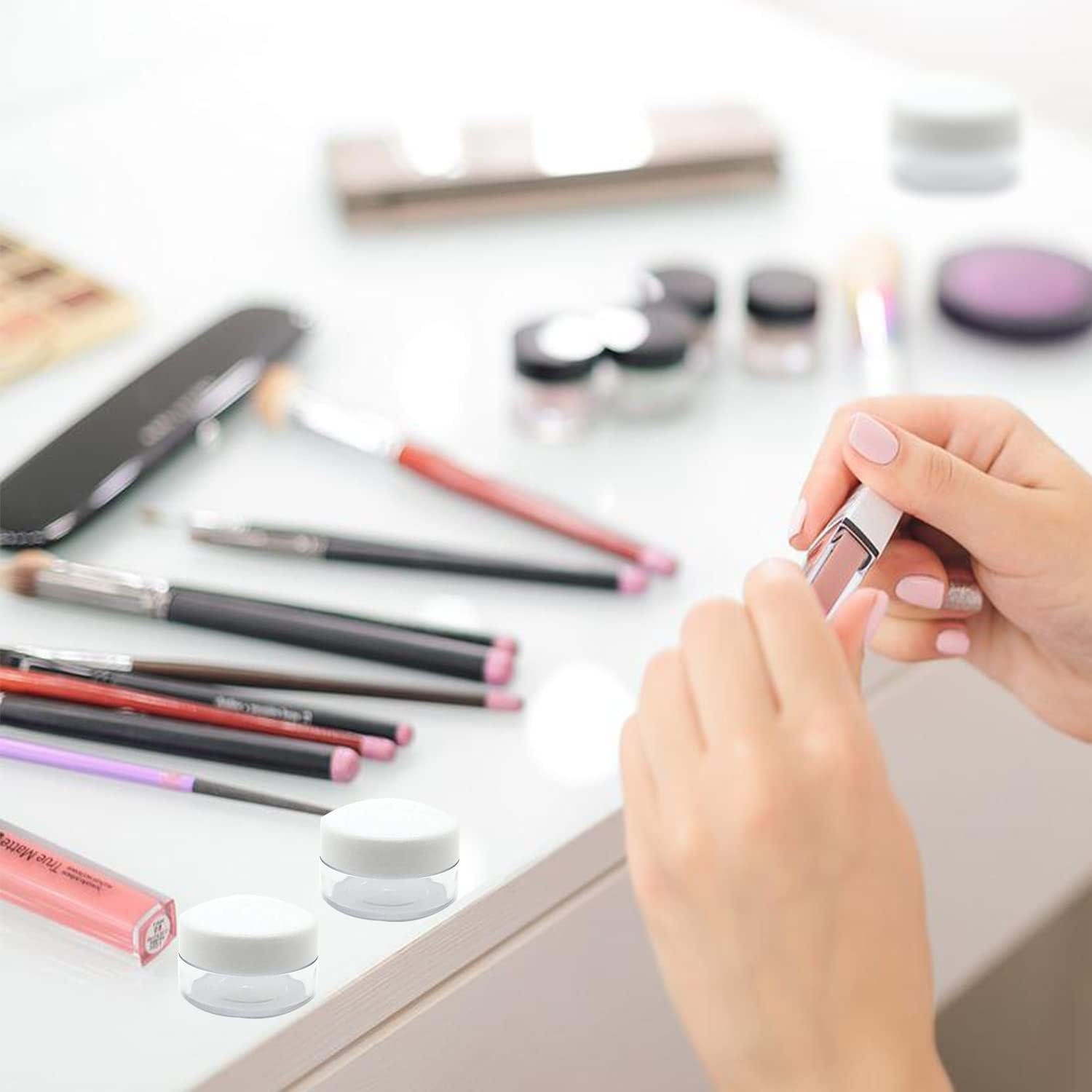 30 Pcs Cosmetic Containers, 10 Gram Empty Plastic Pots Cosmetic Sample Containers Travel Pots with Lids Lip Balm Pots Ointment Bottle Sample Jars for Creams Sample Make-Up Storage (Multi Color Lid) image number 4