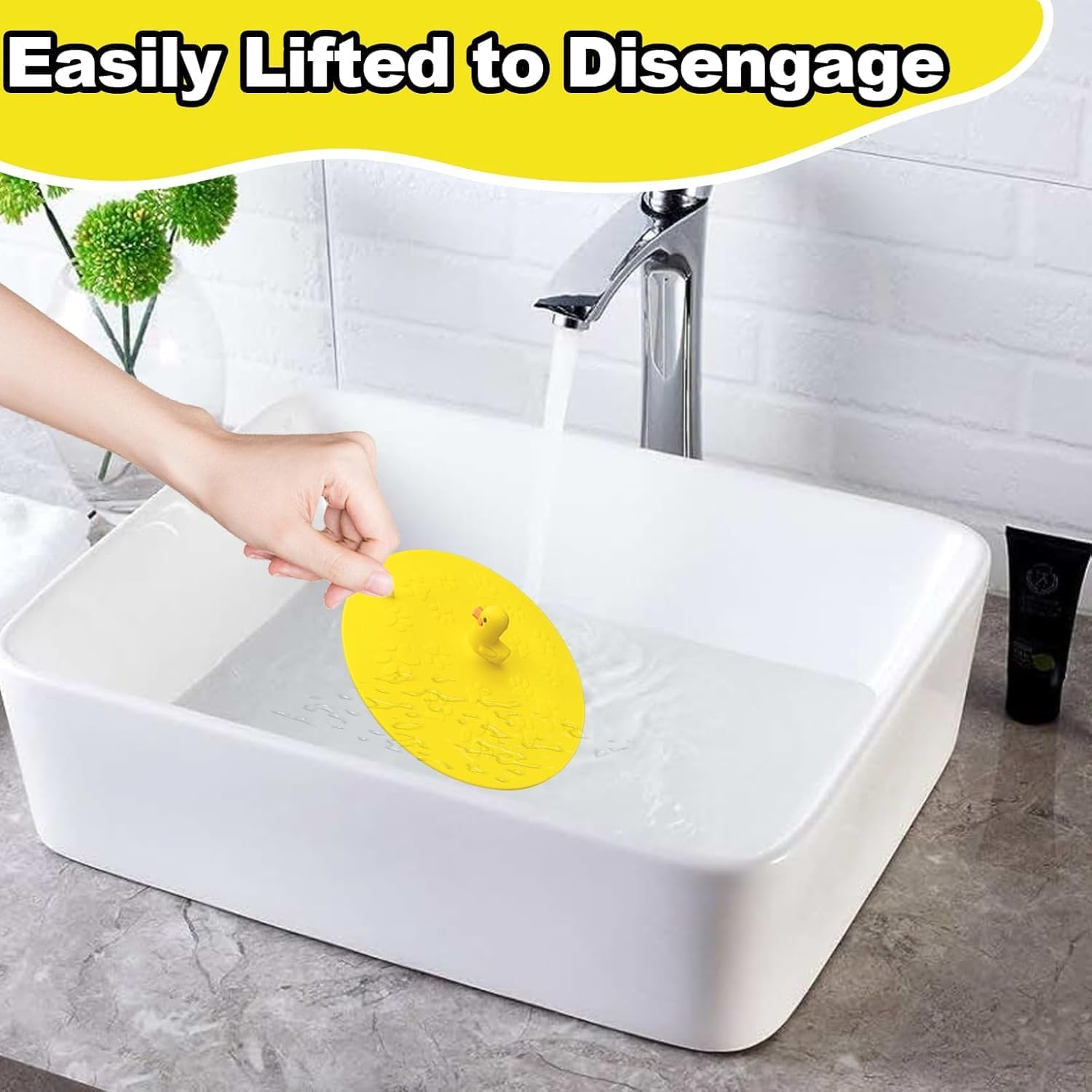 Bathtub Stoppers Drain Plug Cover, Cute Silicone Bath Drain Cover,Tub Stopper Flat for Shower Bathroom Laundry,Universal Sink Stopper Kitchen Drain,1 Pack Floor Drain Backflow Preventer (Yellow) image number 3