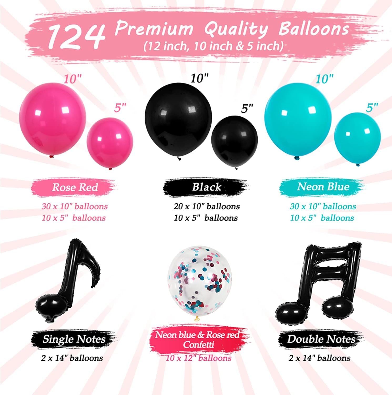 TIC Toc Balloon Arch Kit, JOGAMS 127 Pack Tic Toc Balloons Set with Music Note Balloons, Music Party Decorations for Girls Teens Birthday Party Karaoke Music Theme Decor