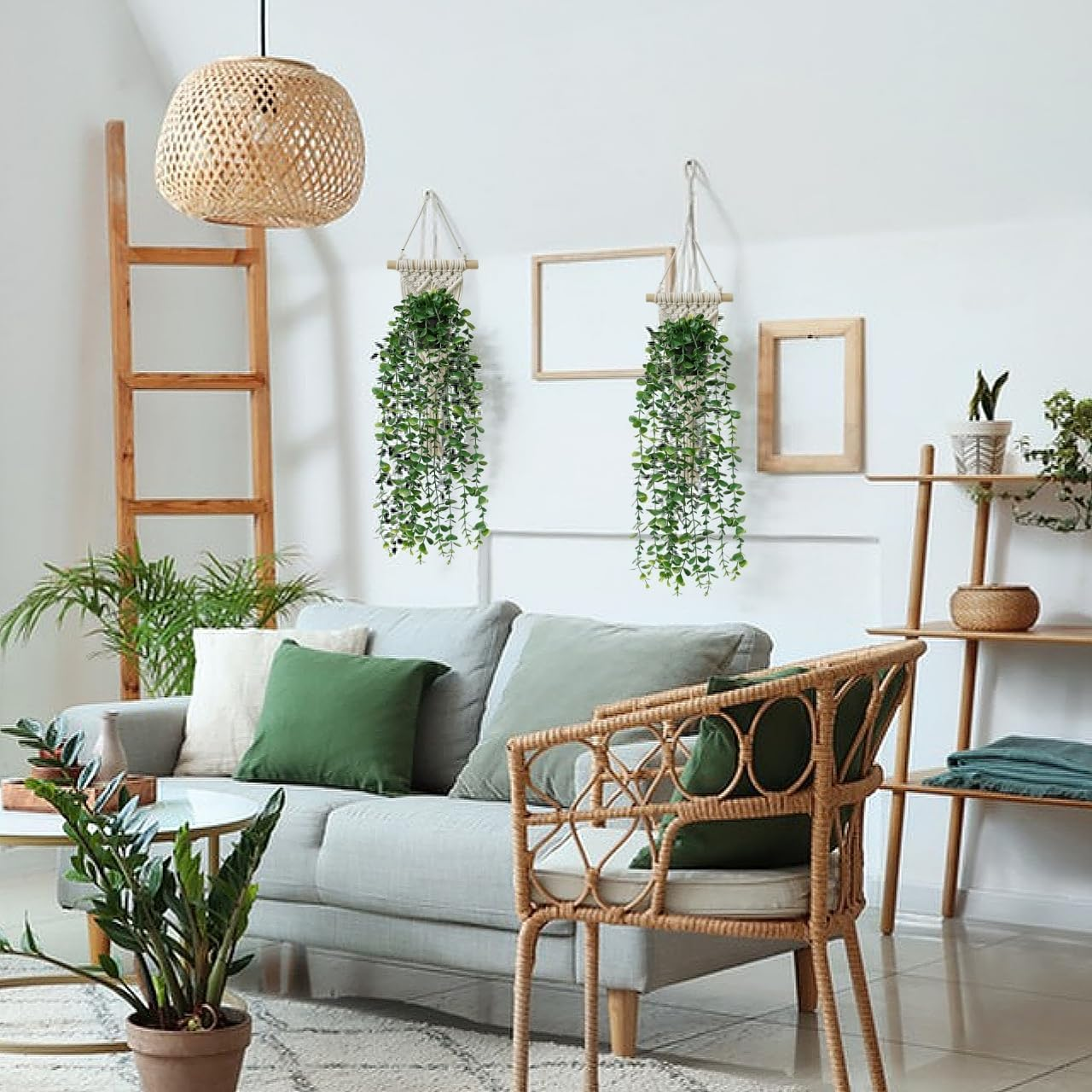 Avoik Artificial Eucalyptus Wall Hanging Decor, Artificial Hanging Greenery Plants, Macrame Plant Hanger with Faux Vines Hanging Planter for Boho Chic Home Office Bedroom Indoor Farmhouse Decor image number 1