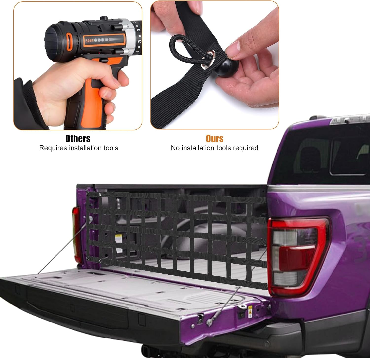 Tailgate Net for Pickup Truck Bed, Black 58.86X17.32In Mesh Tail Gate with Carabiner & Elastic Rope for Full Size Truck Cargo Trucks Bed Divider Truck Bed Net image number 1