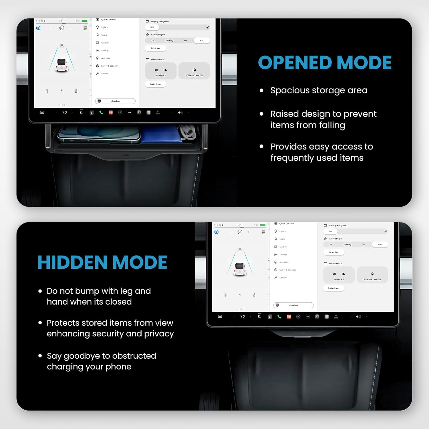 EVOOOR Hideable under Screen Storage for Tesla Model Y Model 3,Center Console Organizer Tray with Black Anti-Slip Silicone Pad - Model Y 3 Accessories 2016-2024(Fit Model 3 Highland)