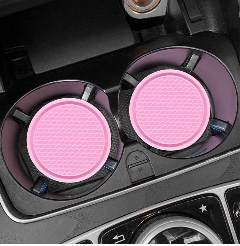 Bling Car Cup Coasters, Crystal Car Cup Holder Coasters, 2 Count, Pink, Silicone, Round