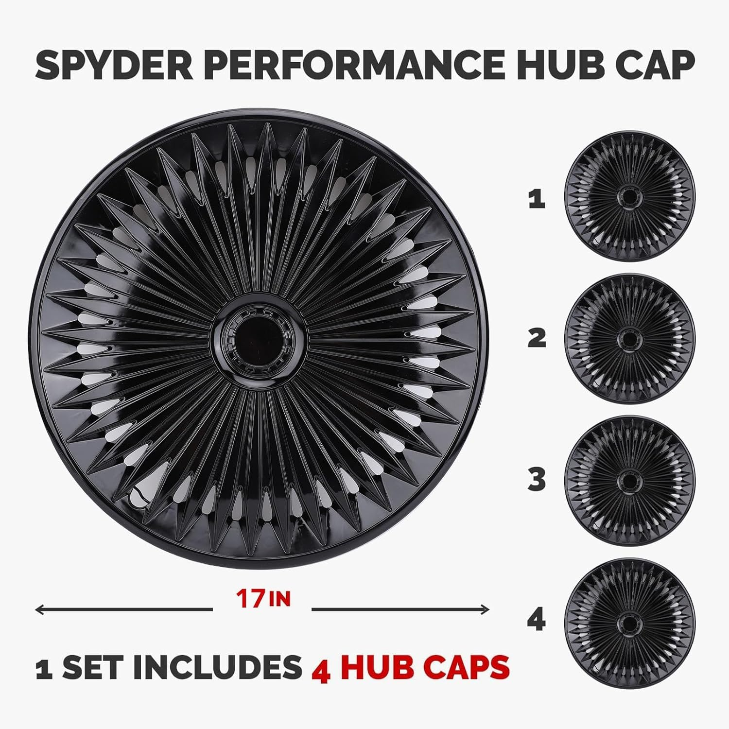 Jiawu Hubcaps, 17 Inch Wheel Hub Cap Set, R17 Hub Caps Universal Wheel Rim Cover ABS Material Exterior Accessories for Car Truck SUV, Set of 4, Easy Snap on Install, Wheel Guards (Black) - Silver Black image number 3