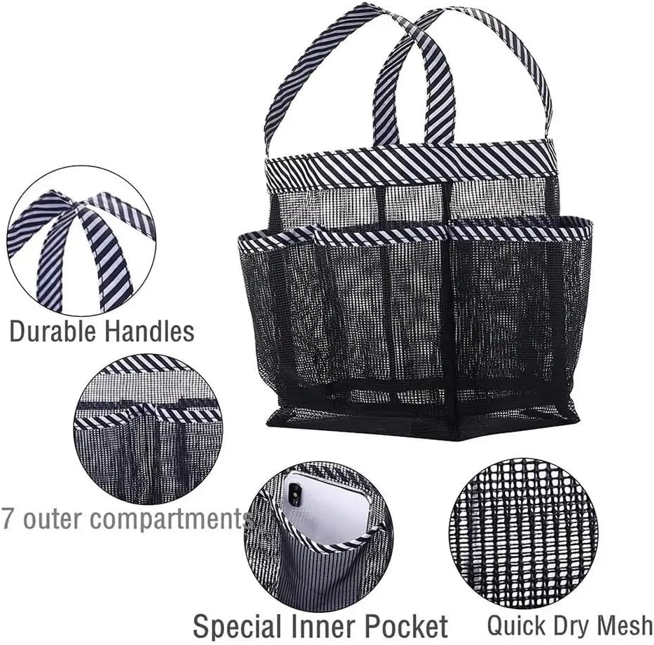 Shuoteng Hanging Shower Caddy, 8 Storage Pockets，Quick Dry Mesh Toiletry Organiser, Grey,Mesh Shower Caddy Tote Bag,Portable Shower Tote Bag for College Dorm image number 4