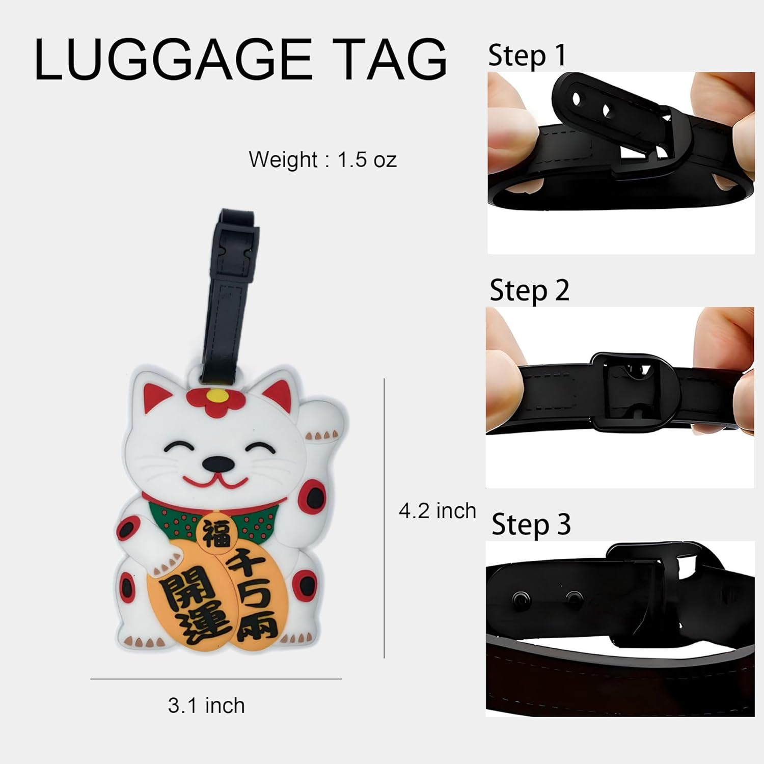 ANINIUCN Maneki Neko Japanese Silicone Luggage Tag &ndash; Cute Lucky Cat ID Label for Suitcases, Backpacks & Travel Bags &ndash; Fun Travel Accessory for Teens & Adults image number 6