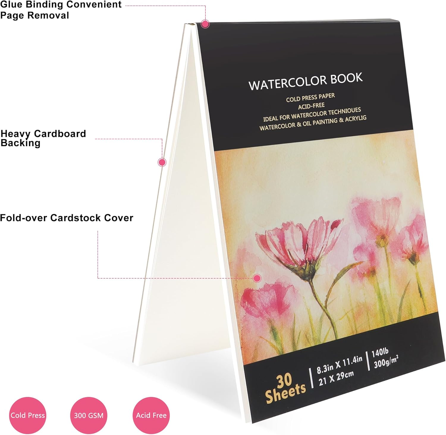 JUNART A4 Watercolour Paper Pad,Good Pigment Dispersion and Colour Adhesion Sketchbook,Perfect for Adults & Kids Indoor and Outdoor Creations,Travel-Friendly(House) image number 3